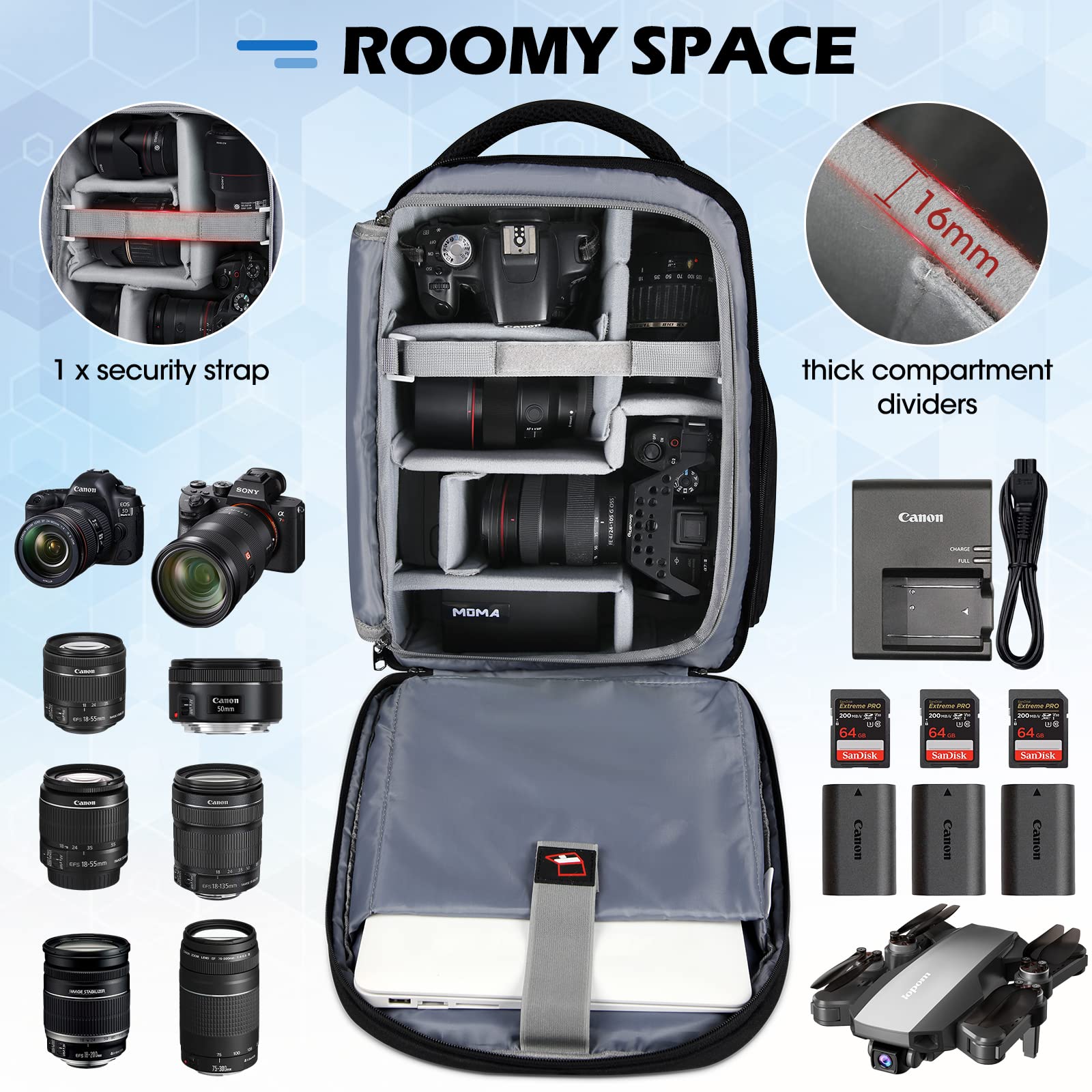 Professional DSLR SLR Camera Backpack - Waterproof Anti-Theft Photography Bag with Rain Cover & Tripod Holder, Fits 14 Inch Laptop - Large Durable Camera Case for Men & Women (Black) - Perfect for Travel, Hiking & Outdoor Photography