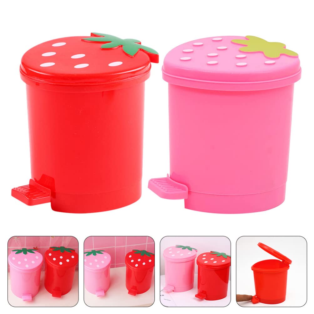 Operitacx 2-Pack Mini Desktop Trash Can - Small Car & Office Waste Bin with Pen Holder, Cute Cartoon Design, Durable PP Plastic for Home, Car, Office & School Use