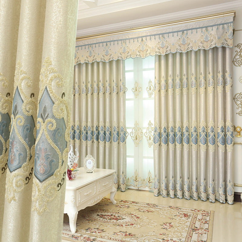 Luxury Two-Layer French Embroidery Blackout Curtains - Custom Made for Bedroom & Living Room - Elegant Home Decor for Light Blocking & Privacy