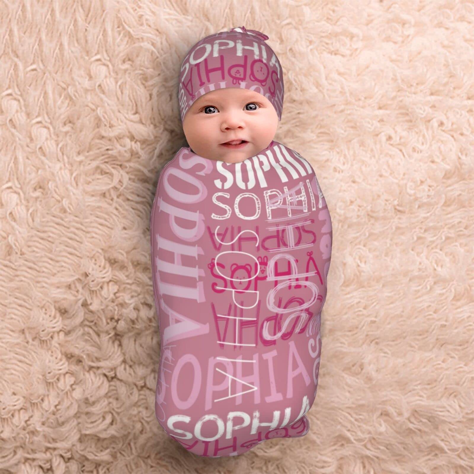 Personalized Baby Blankets for Girls & Boys - Custom Name Swaddle & Hat Set for Newborns | Perfect Baby Shower Gift & Keepsake for New Parents