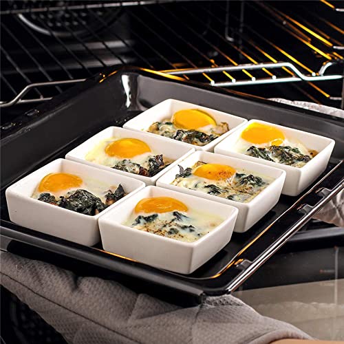 123Arts 6-Piece White Ceramic Square Condiment Dishes - Perfect for Seasoning, Pudding, Desserts & Appetizers - Ideal for Dining Table, Kitchen Counter & Party Serving