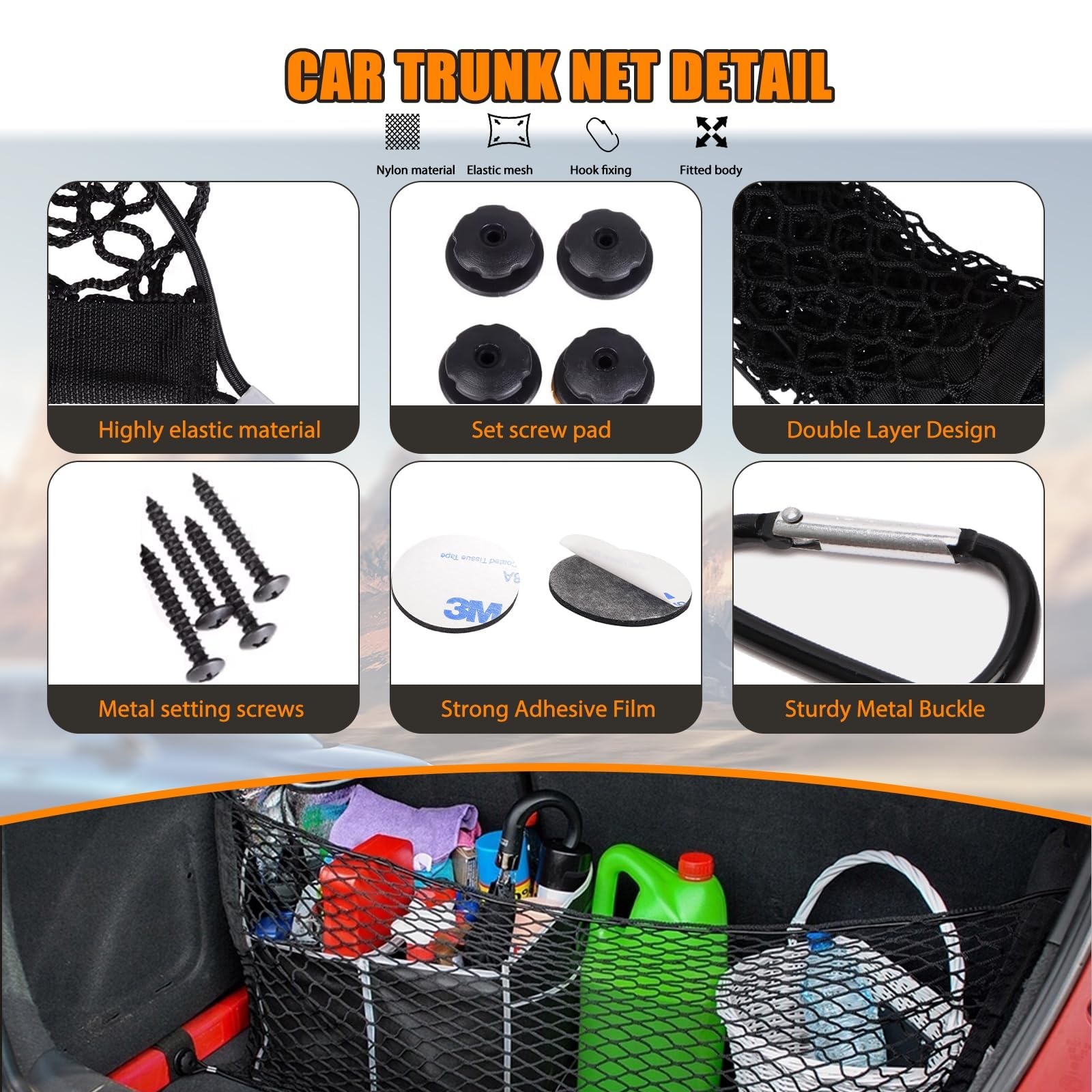 43.3” x 15.7” Universal Cargo Net Trunk Bed Extender - Heavy Duty Mesh Truck Bed Organizer with Metal Hooks - Car Exterior Accessories for Secure Storage - Perfect for SUVs, Pickup Trucks & Road Trips