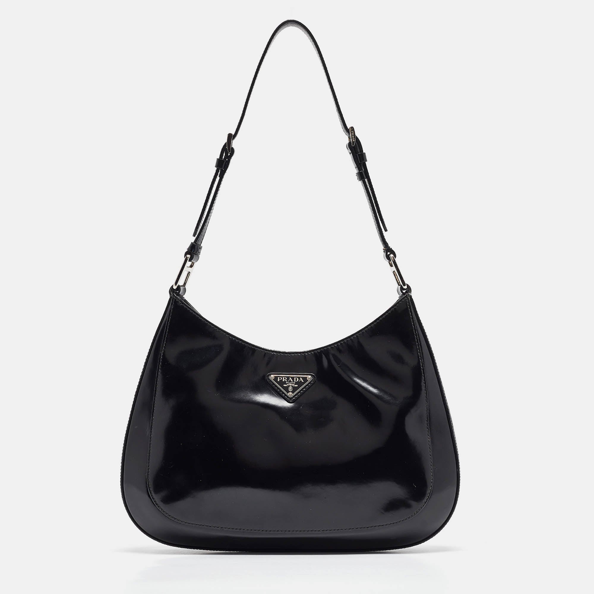 Stylish Black Glossy Leather Cleo Shoulder Bag for Women - Fashionable Crossbody Purse with Adjustable Strap - Perfect for Work, Travel & Evening Out