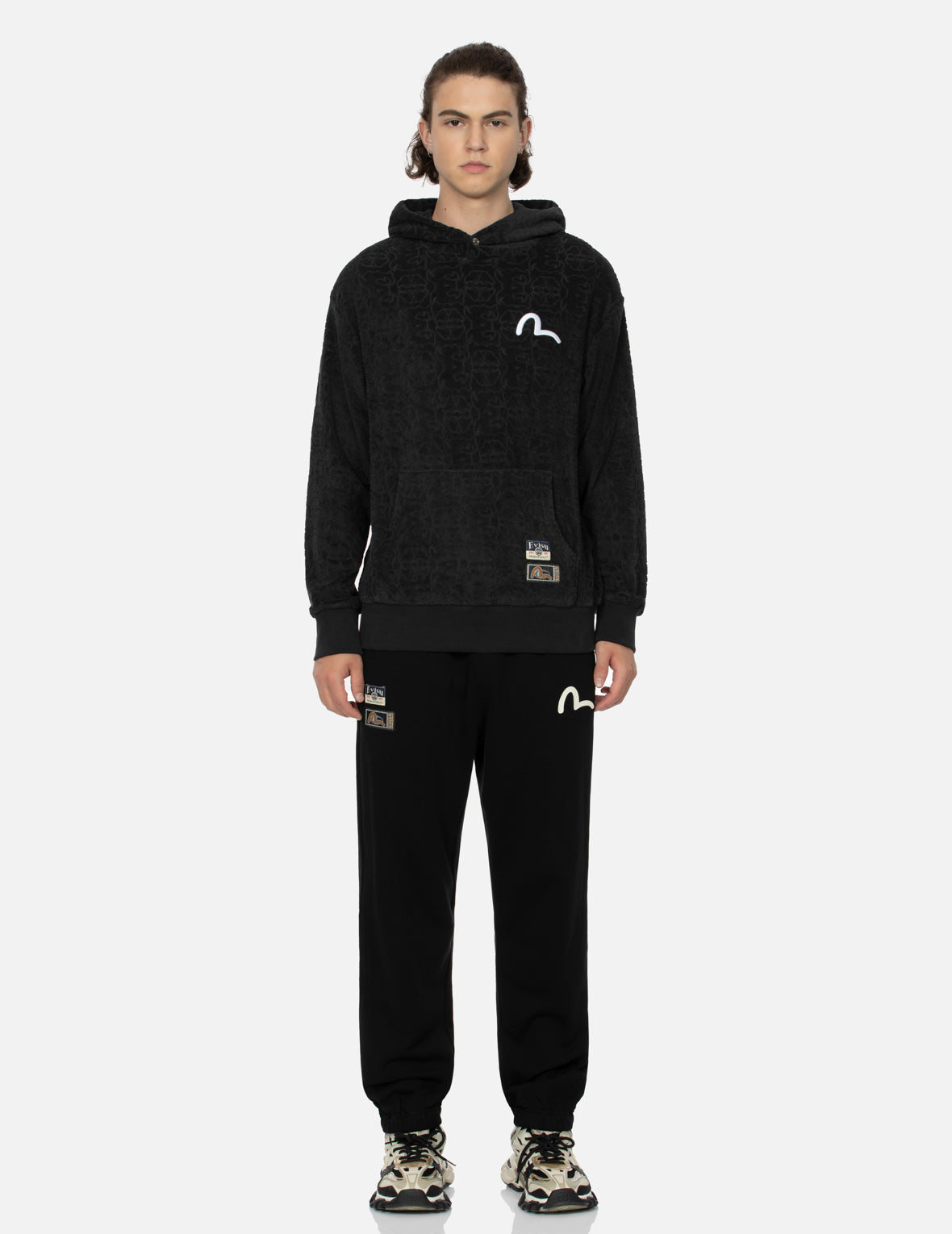 Monogram Jacquard Boucle & Seagull Embroidery Relaxed Fit Hoodie - Cozy Oversized Sweatshirt for Women | Perfect for Casual Outings, Lounging & Streetwear Fashion