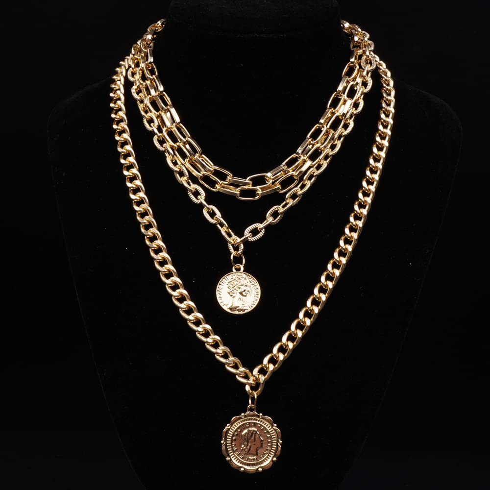 Missgrace 4-Tier Boho Women's Dainty Chunky Coin Layered Choker Necklace - Trendy Multilayered Jewelry for Women - Perfect for Festivals, Parties & Everyday Boho Style