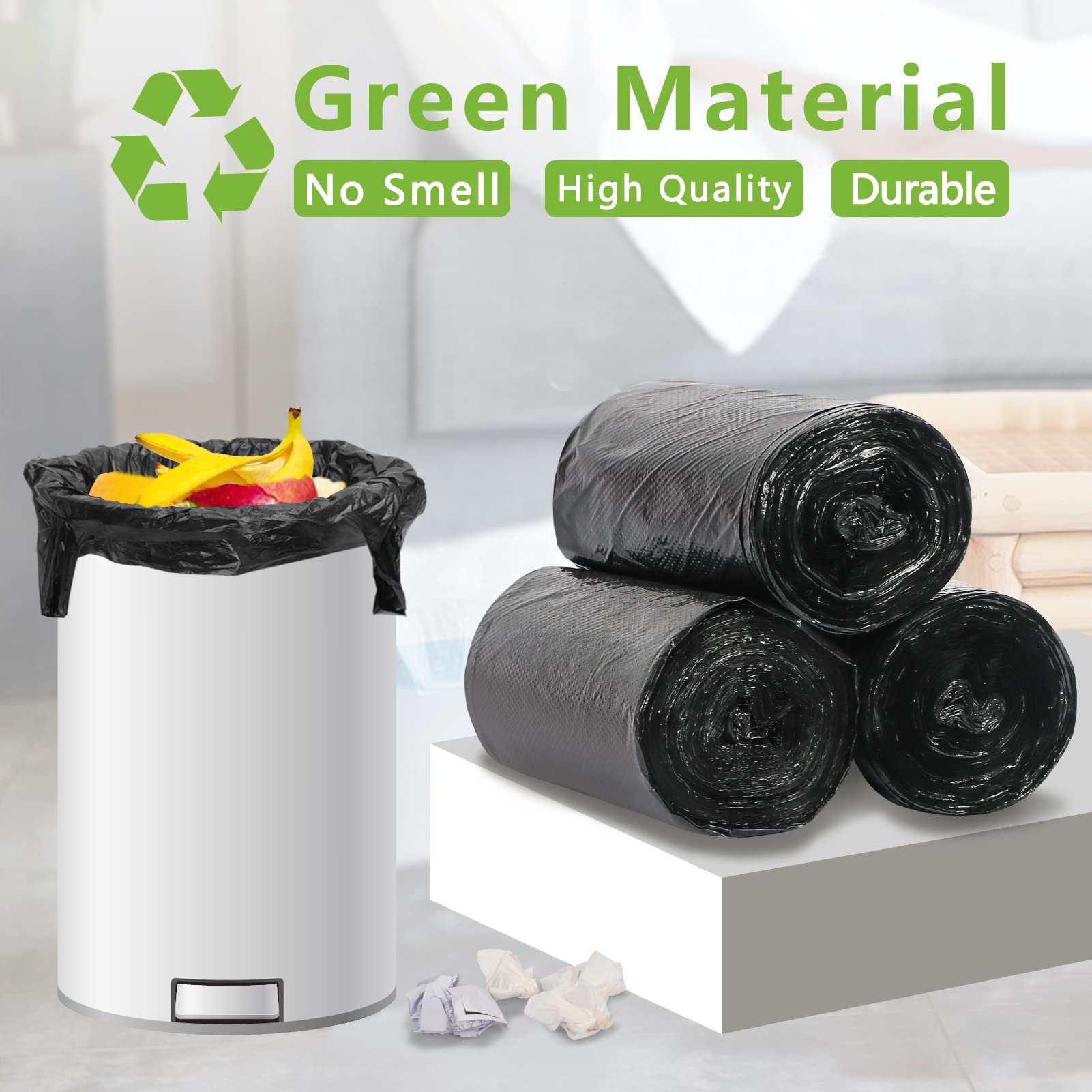Classycoo Extra Thick 6 Gallon Trash Bags - 120 Count Leak Proof Garbage Bags | Heavy Duty Waste Bin Liners for Kitchen, Bathroom, Office & Outdoor Trash Cans - Black Rubbish Bags