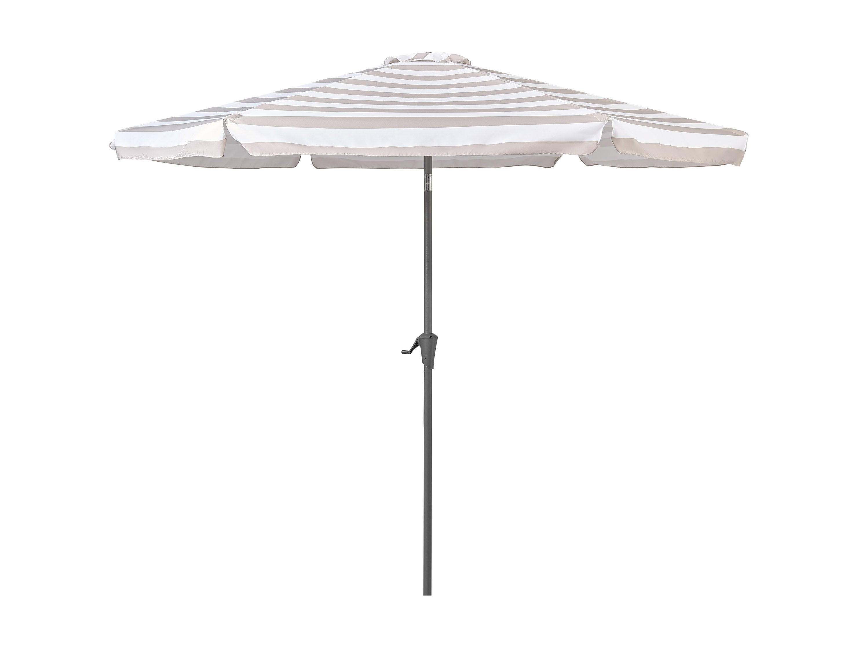 10ft Round Taupe and White Striped Patio Umbrella - Outdoor Sun Shade for Pool, Garden, Deck, and Backyard Relaxation