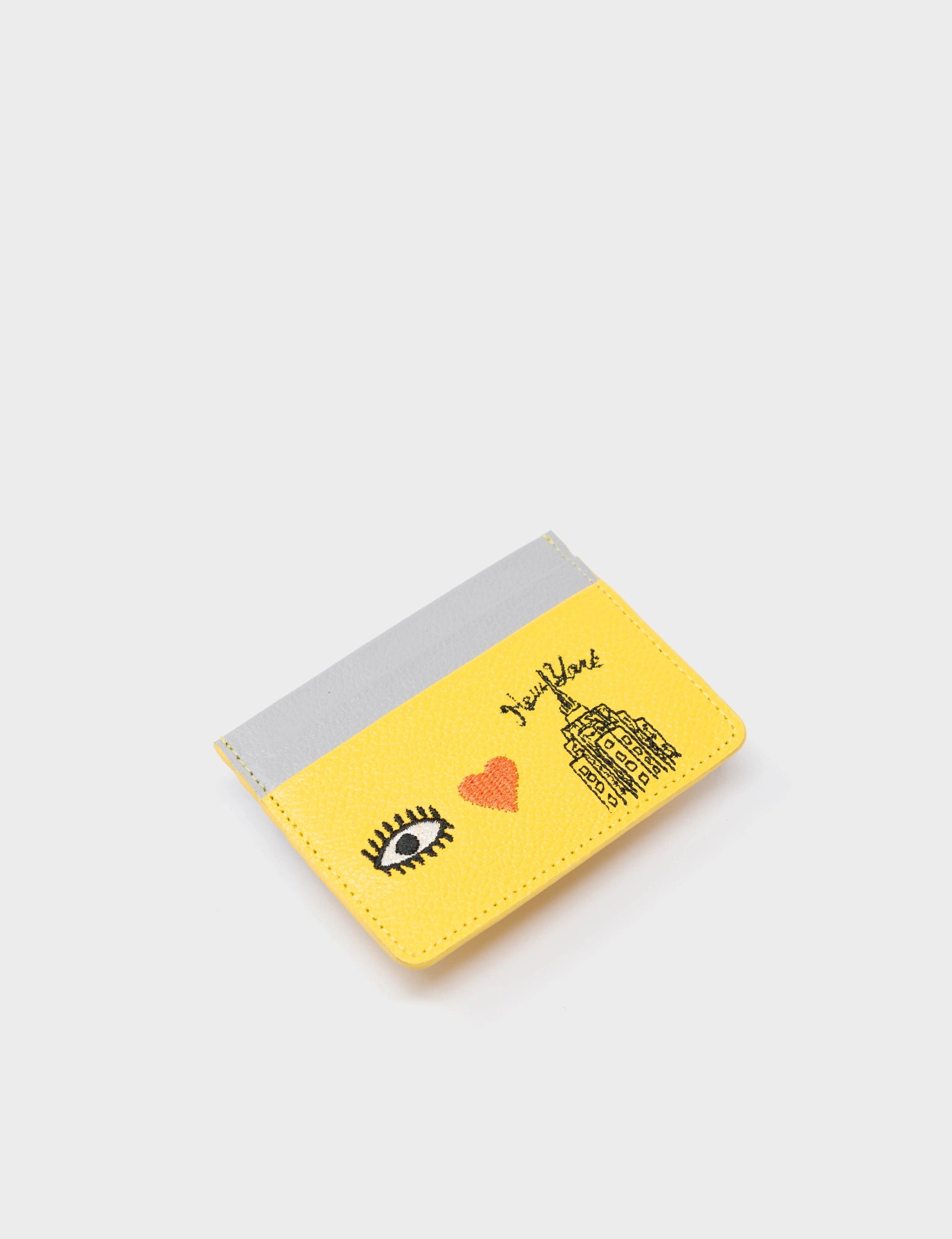 Filium Balloon Yellow Leather Cardholder with Eye Love New York Embroidery - Slim Wallet for Everyday Use, Travel & Gifts