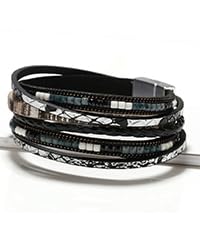Trendy Blue Leather Wrap Bracelet for Women - Stackable Multi-Layer Western Cuff Bracelet | Perfect for Boho Fashion, Layered Jewelry Looks & Everyday Accessories