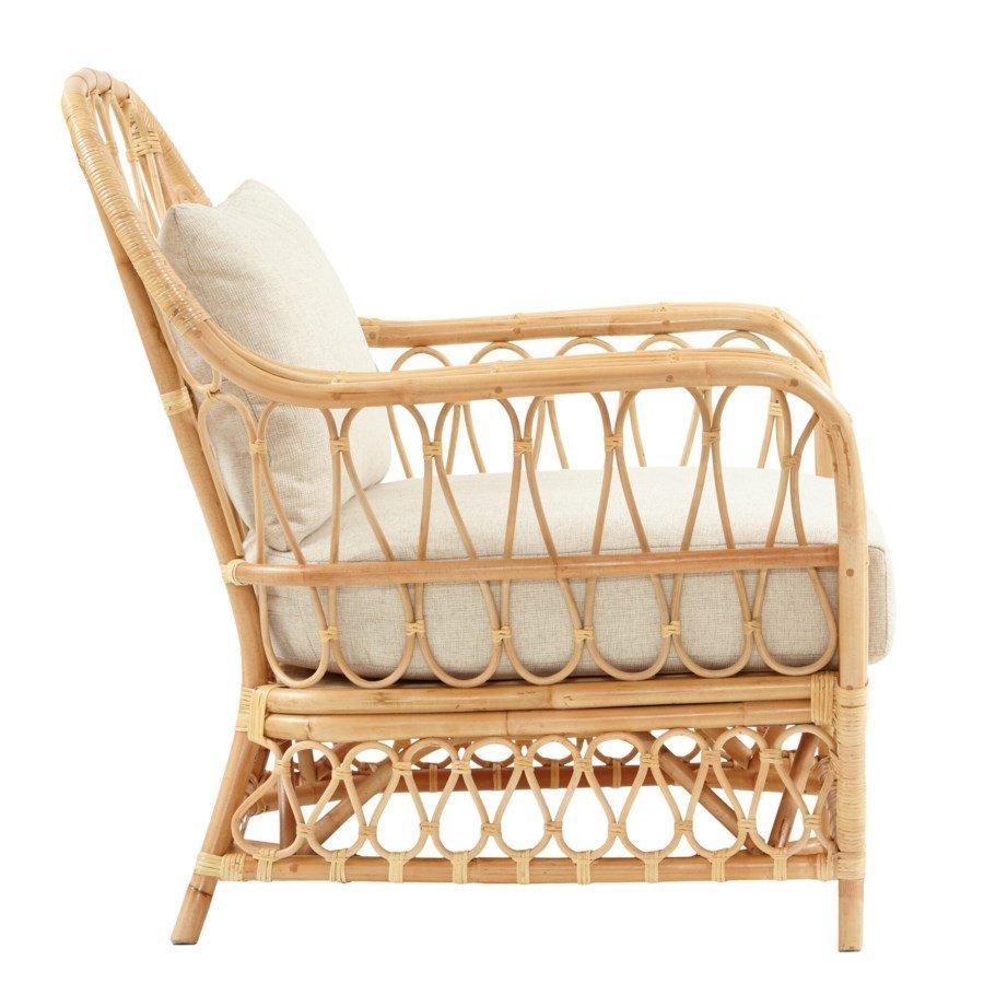 Bar Harbor Natural Rattan Club Chair with Cream Cushion - Comfortable Wicker Lounge Chair for Living Room, Patio, or Sunroom - Perfect for Relaxing and Entertaining