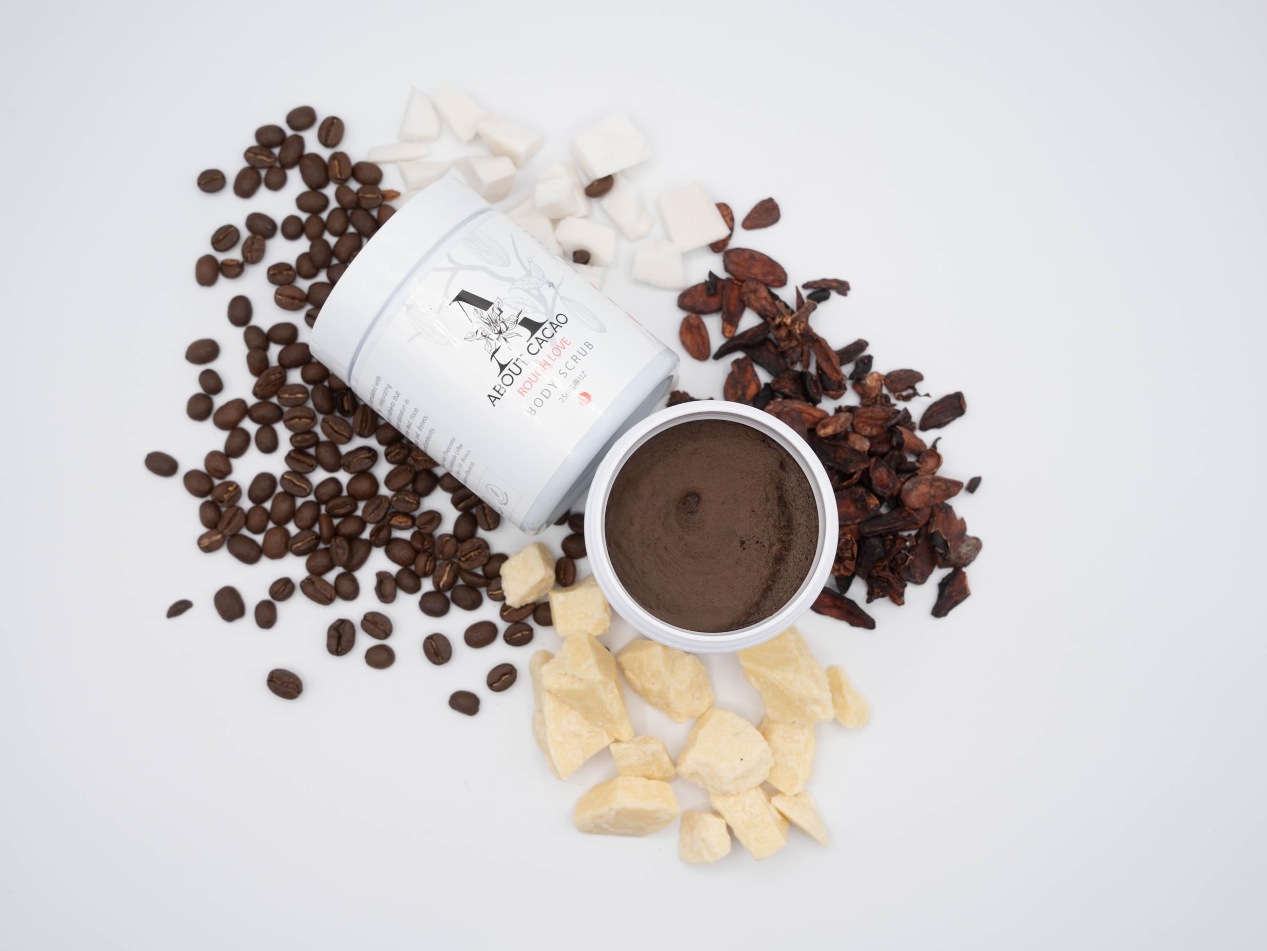 Organic Rought Love Body Scrub with 100% Pure Cacao - 8 oz Exfoliating & Moisturizing Treatment for Soft, Glowing Skin - Perfect for Spa Day & Self-Care Routine
