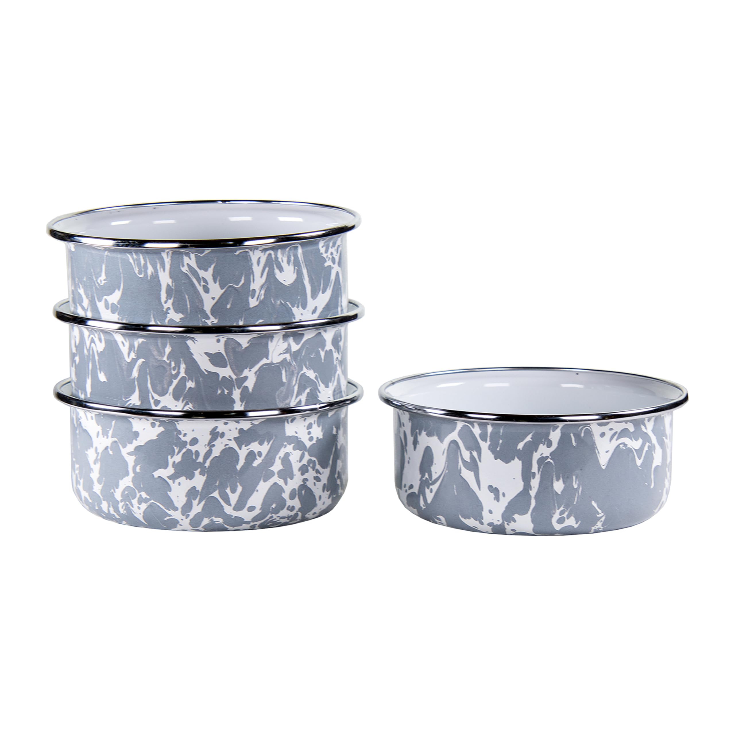 Golden Rabbit Enamelware Soup Bowls Set of 4 - 14oz Porcelain Bowls with Grey Swirl Design for Soup, Cereal, Pasta & Dessert | Durable & Stylish Kitchenware for Home & Restaurant Use