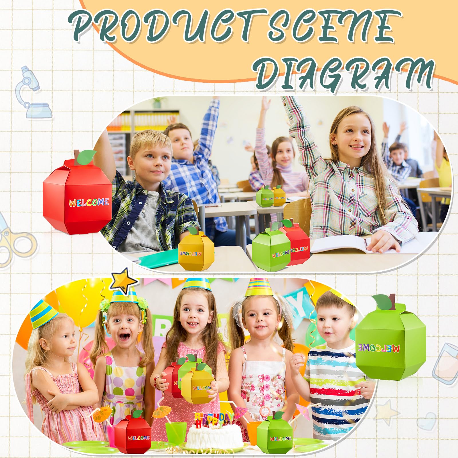 Qilery 24-Piece Welcome Back to School Gift Set - First Day of School Candy Box, Apple Pencil Shaped Treat Box, School Bus Favor Box & Backpack Gift Box for Classroom Decorations, Birthday Parties & Teacher Appreciation Gifts - Perfect for School Celebrations, Student Rewards & Party Favors (Apple Design)