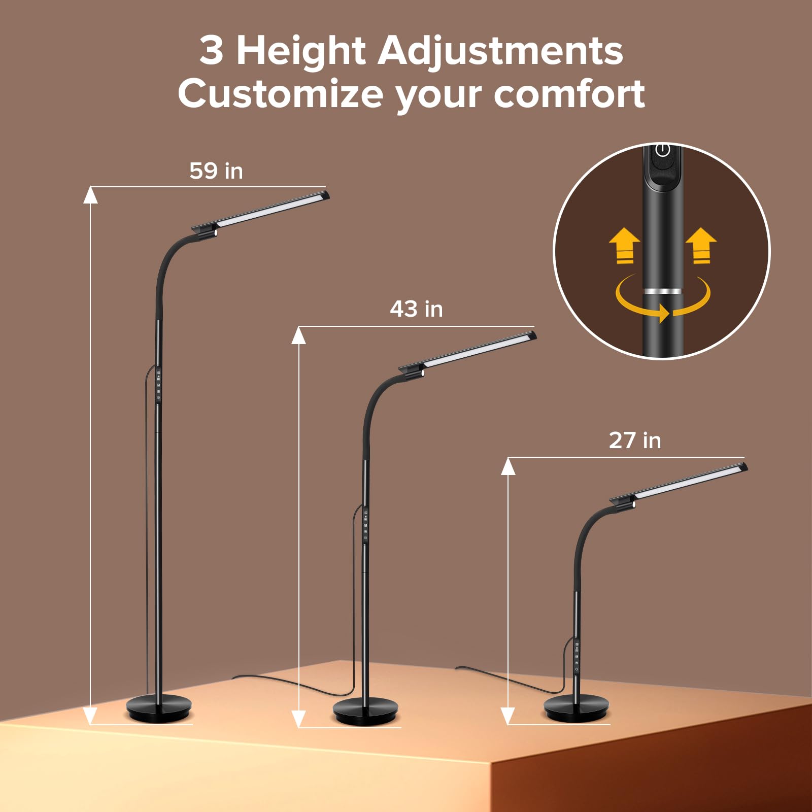 Modern LED Floor Lamp with Remote & Touch Control - Adjustable Gooseneck Standing Light with 5 Color Temperatures & 5 Brightness Levels, Night Light Feature - Perfect for Living Room, Bedroom, Office Reading & Ambient Lighting