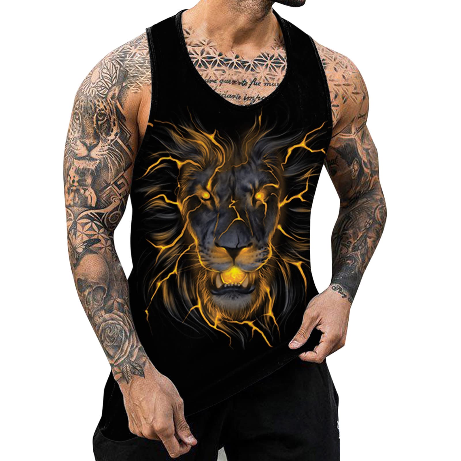 **Men's Animal Print Sport Tank Tops - Breathable Round Neck Sleeveless Shirt for Summer Workout & Casual Wear - Gym, Running, Beach, Outdoor Activities**