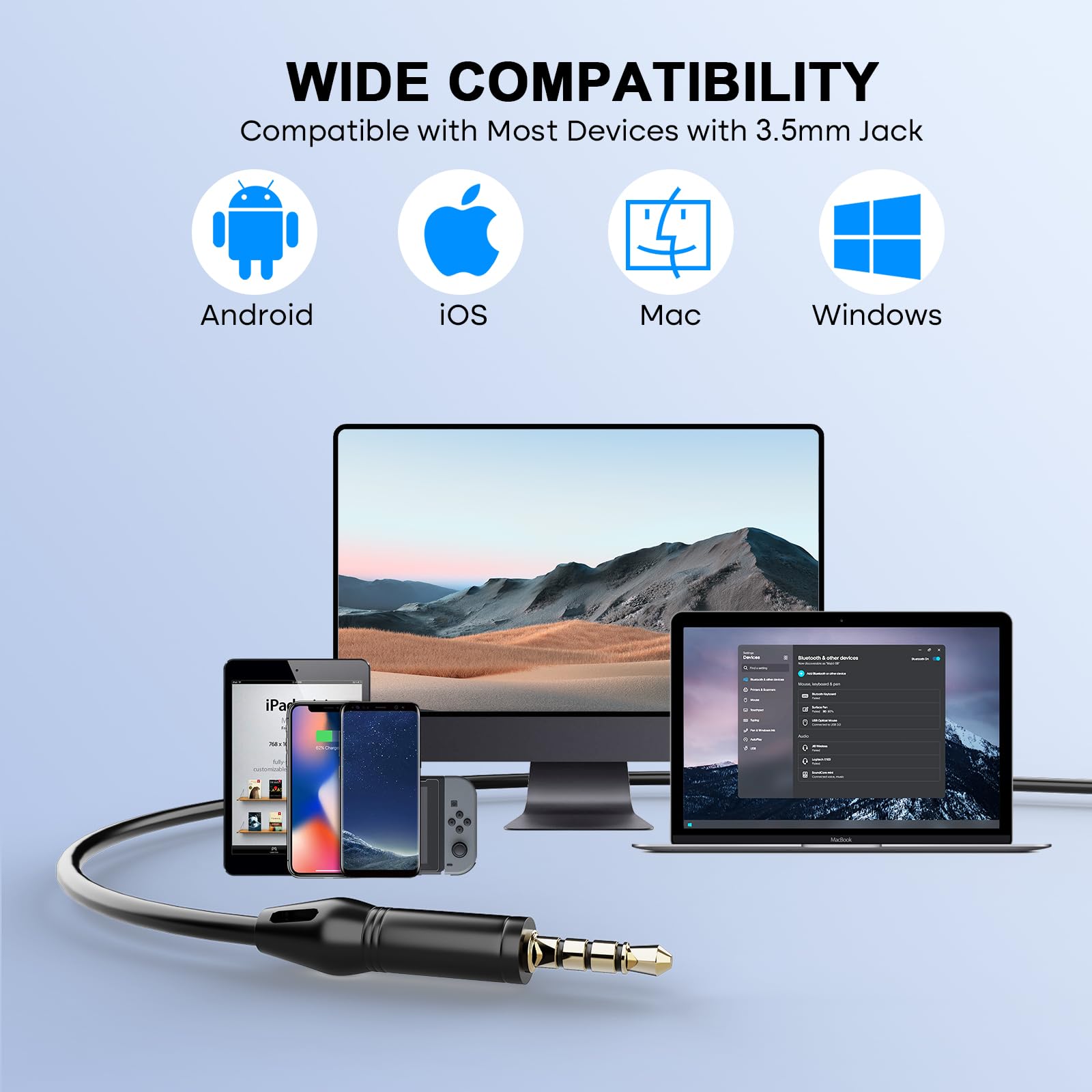 MKJ 3.5mm Wired Headset with Microphone - Noise Cancelling Headphones with Volume Control, Compatible with Smartphones & Computers - Perfect for Gaming, Online Meetings & Music Listening
