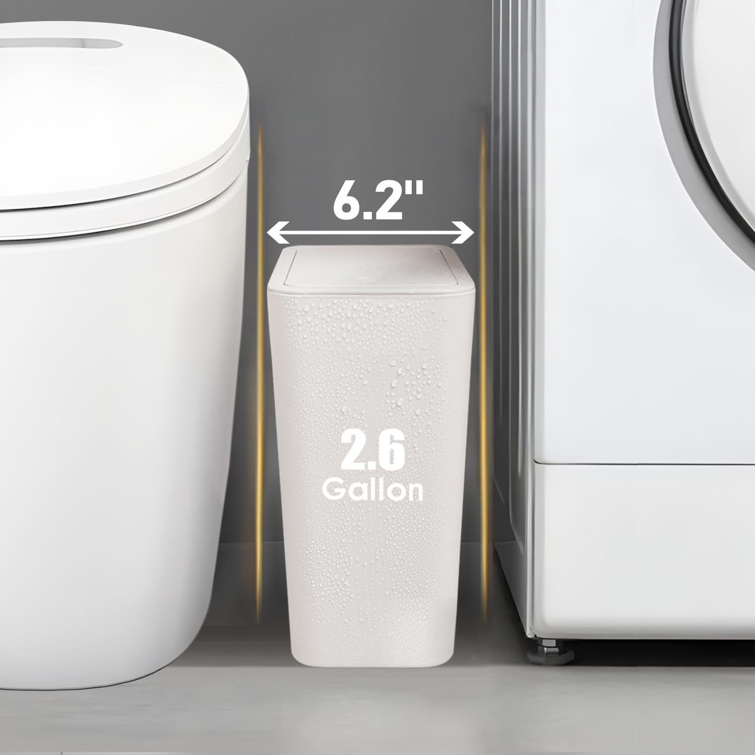 TIPGO 10L/2.6 Gallon Slim Bathroom Trash Can with Pop-Up Lid - Small Garbage Bin for Kitchen, Bedroom, Office & Living Room - Odor Control Waste Basket (White) | Perfect for Tight Spaces & Modern Home Decor