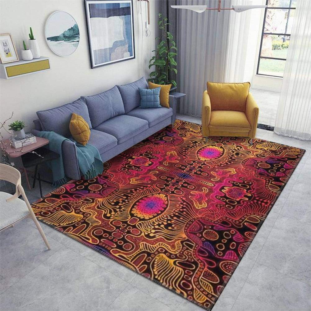 Non-Slip Psychedelic Abstract Area Rug - Thickened Trippy Runner Carpet for Living Room, Entryway, Bedroom - Bright Pink & Electric Blue Indoor/Outdoor Floor Mat - Perfect for Boho Decor, Dorm Rooms, Yoga Spaces