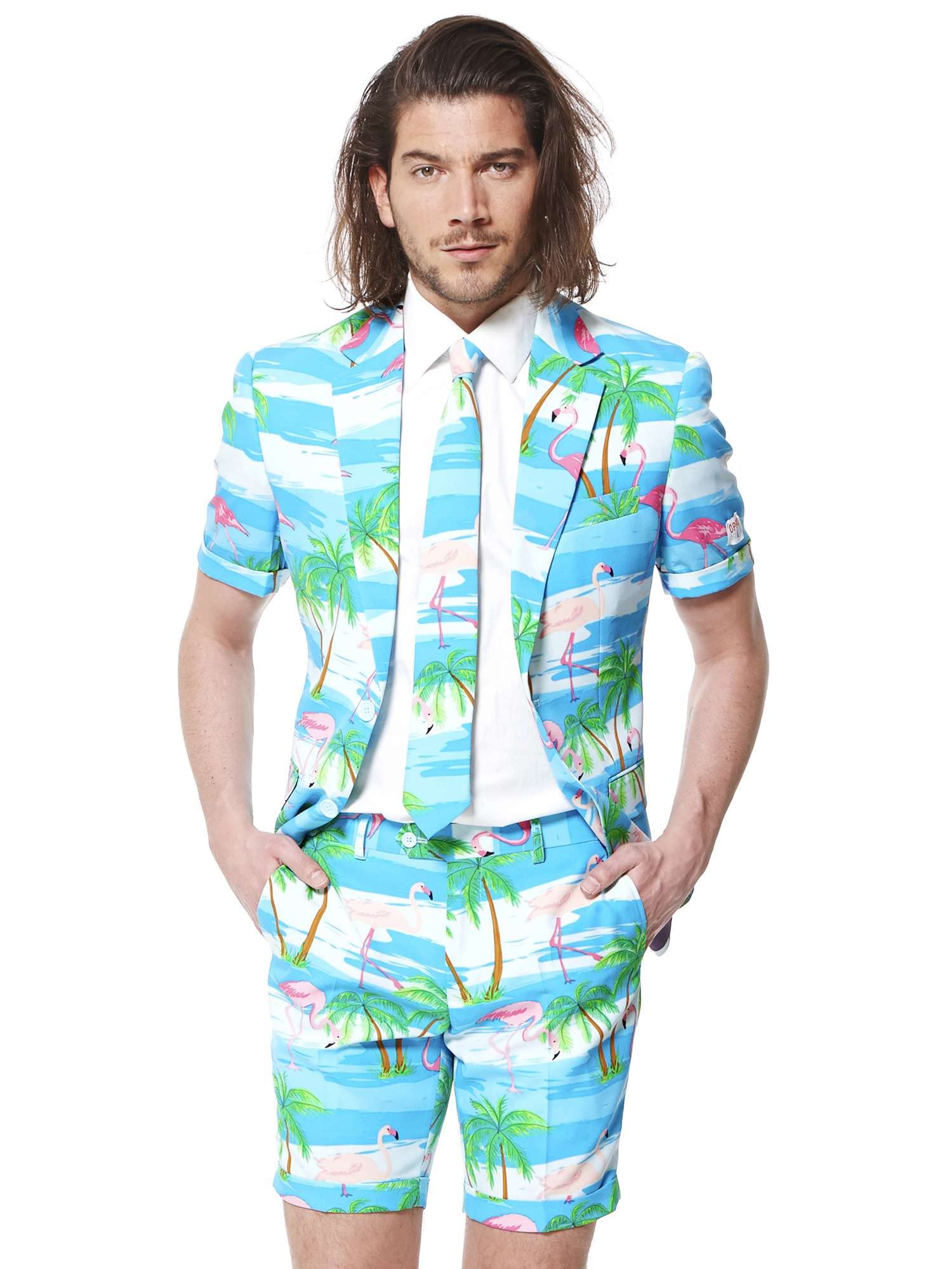 Opposuits Men's Summer Suit Outfit | Slim Fit Short Sleeve Blazer with Matching Shorts & Tie | Perfect for Beach Weddings, Pool Parties & Summer Events