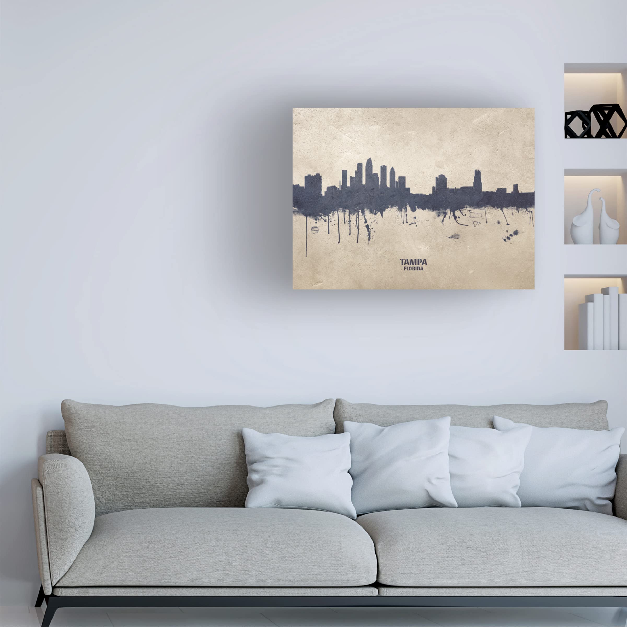 Michael Tompsett Tampa Florida Skyline Concrete Canvas Art Print - Modern Cityscape Wall Decor for Living Room, Office & Bedroom