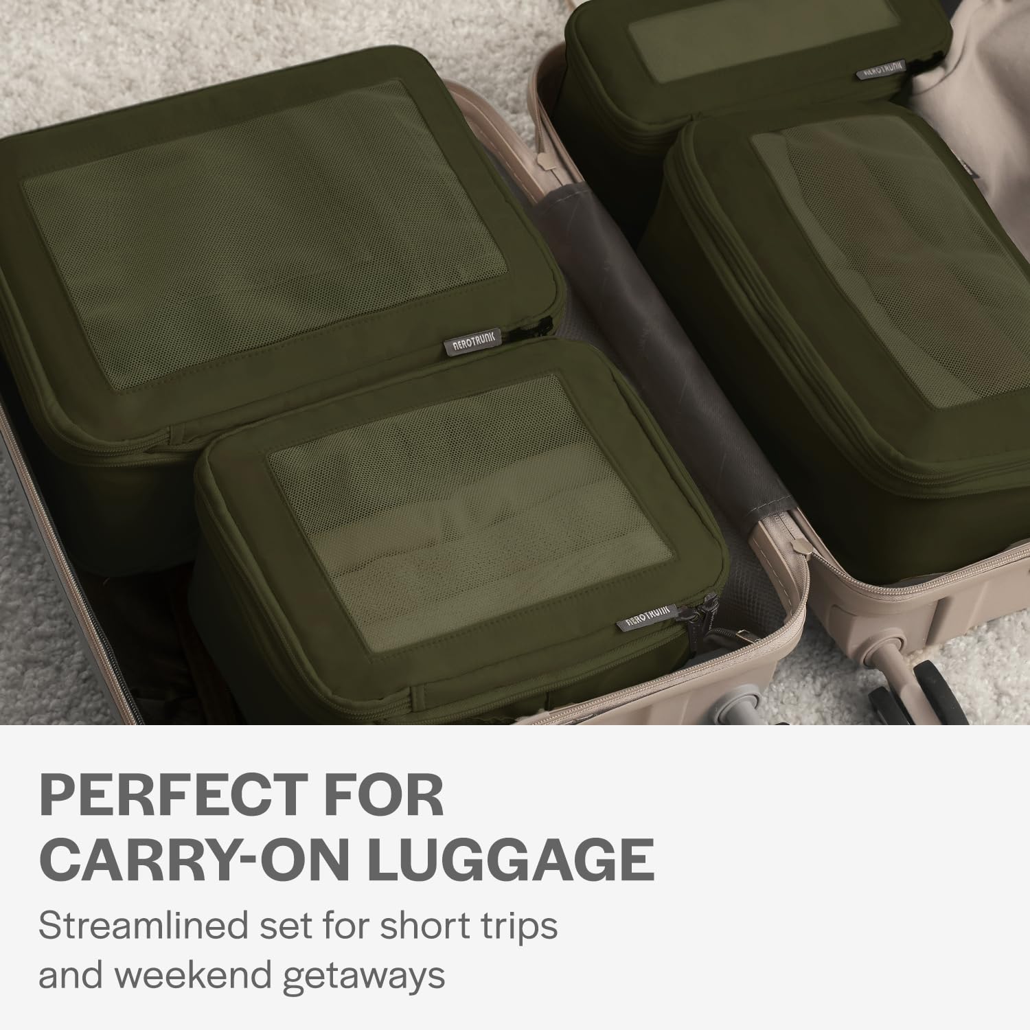 Travel Compression Packing Cubes 4-Pack - Double Zipper Luggage Organizer Bags for Suitcases (Olive) | Perfect for Business Trips, Vacations & Weekend Getaways