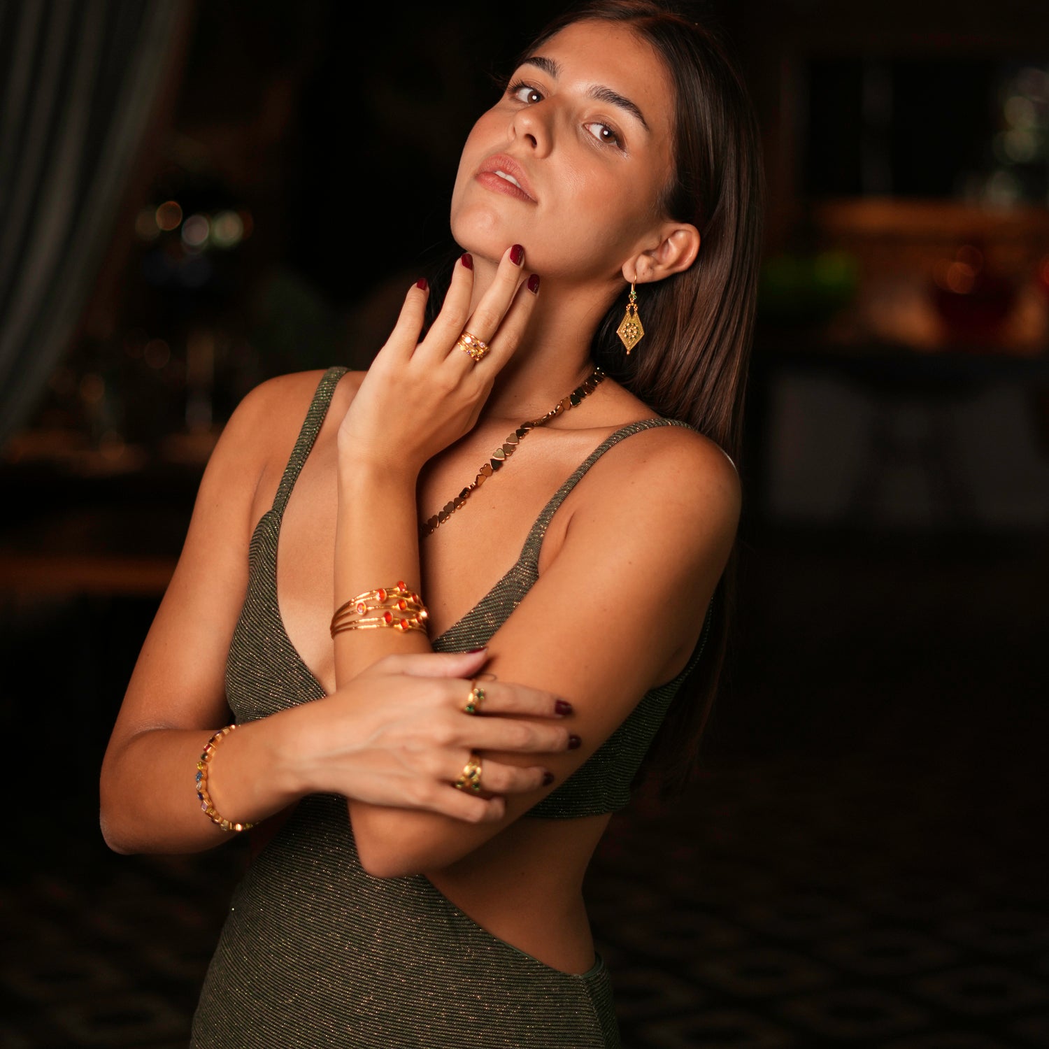 Cleopatra Gold & Carnelian Stone Cuff Chunky Bracelet for Women - Ancient Egyptian Style Statement Jewelry - Perfect for Boho Fashion, Festivals & Special Occasions