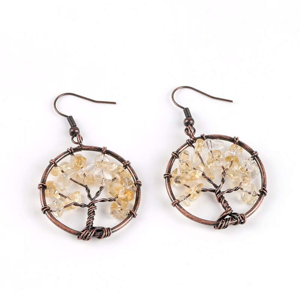 XTT Women's Hoop & Dangle Earrings - Round Tree of Life Design with Natural Chip Stone Beads | Reiki 7 Chakra Healing Jewelry | Perfect for Yoga, Meditation & Spiritual Healing