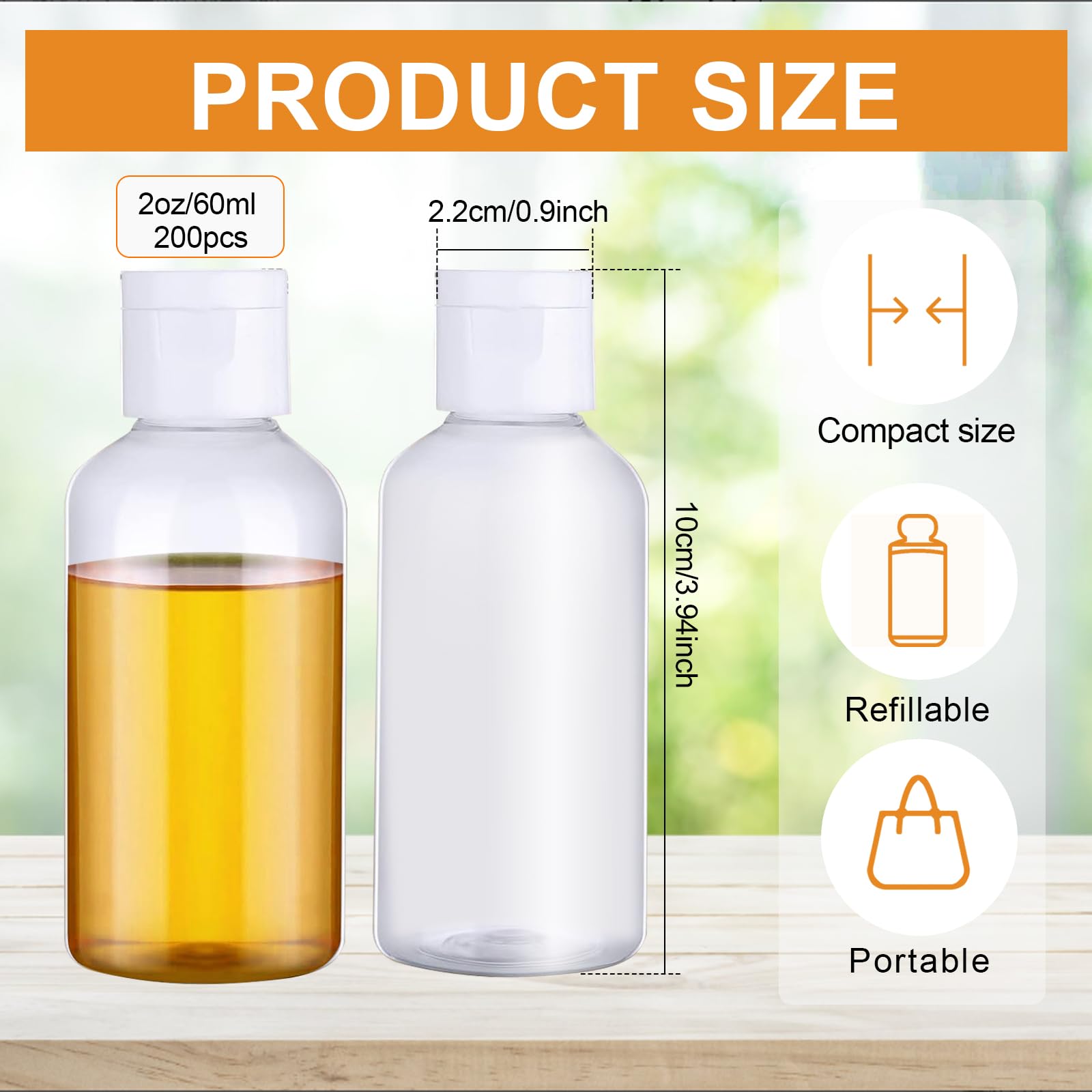 200 Pack 2 oz Clear Travel Plastic Bottles with Flip Cap - Small Empty Refillable Containers for Lotion, Shampoo & Toiletries - Perfect for Air Travel, Camping & Gym Essentials (BPA-Free)