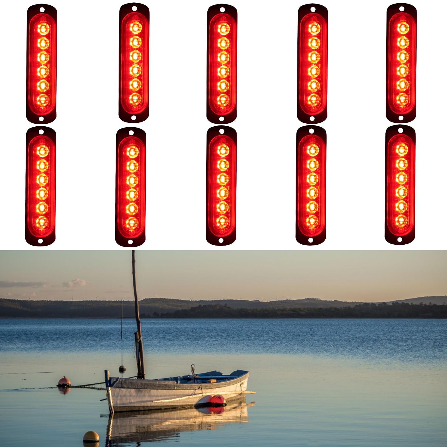**10Pcs Red LED Marine Courtesy Lights - IP68 Waterproof Boat Interior Lights for Deck, Transom, Cabin, Cockpit, Dinghy, Pontoon, Jon Boat, Kayak & Bass Boat - Perfect for Night Fishing & Safe Navigation**