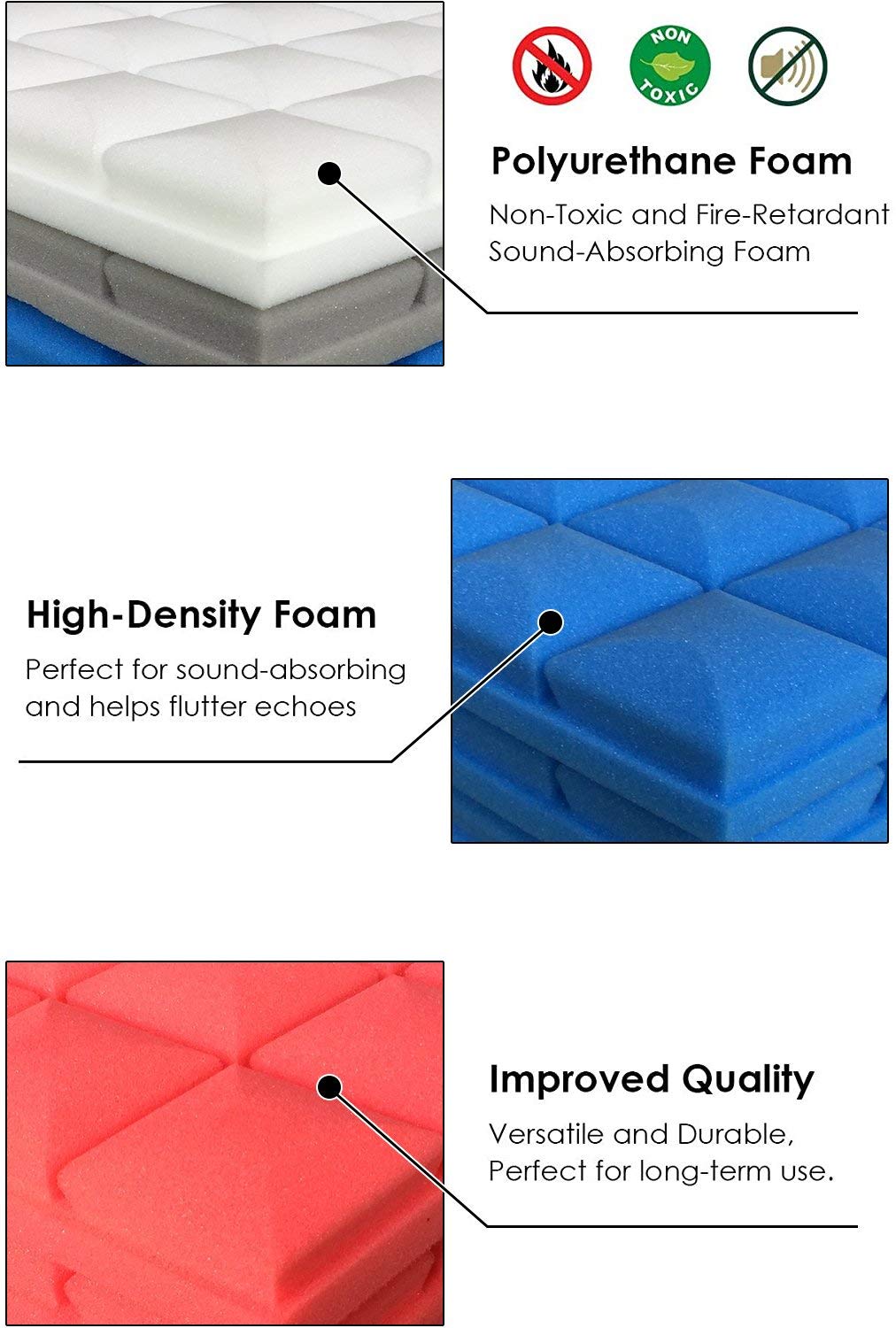 Arrowzoom Super Dash 12-Pack Acoustic Foam Panels - 50x50x5cm Black Tegular Hemisphere Grid Soundproofing Tiles for Home Studio, Office & Music Room - Reduce Echo & Noise (SD1040, Black)
