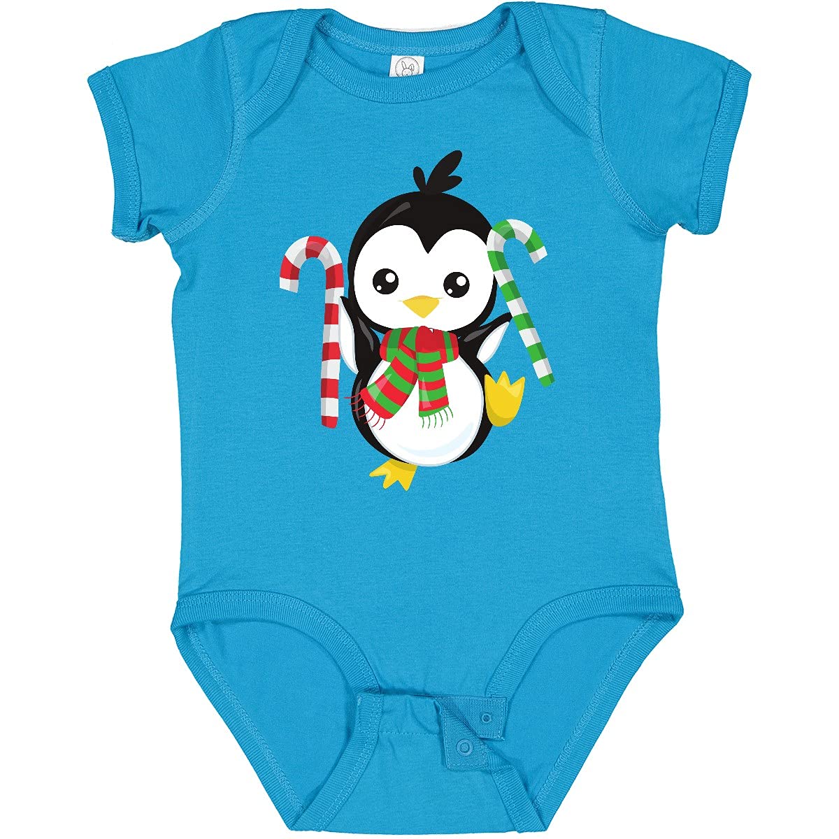Inktastic Christmas Penguin Baby Bodysuit - Cute Penguin with Scarf & Candy Cane Design - Perfect Holiday Outfit for Infants & Toddlers - Great for Christmas Photos, Family Gatherings & Festive Celebrations