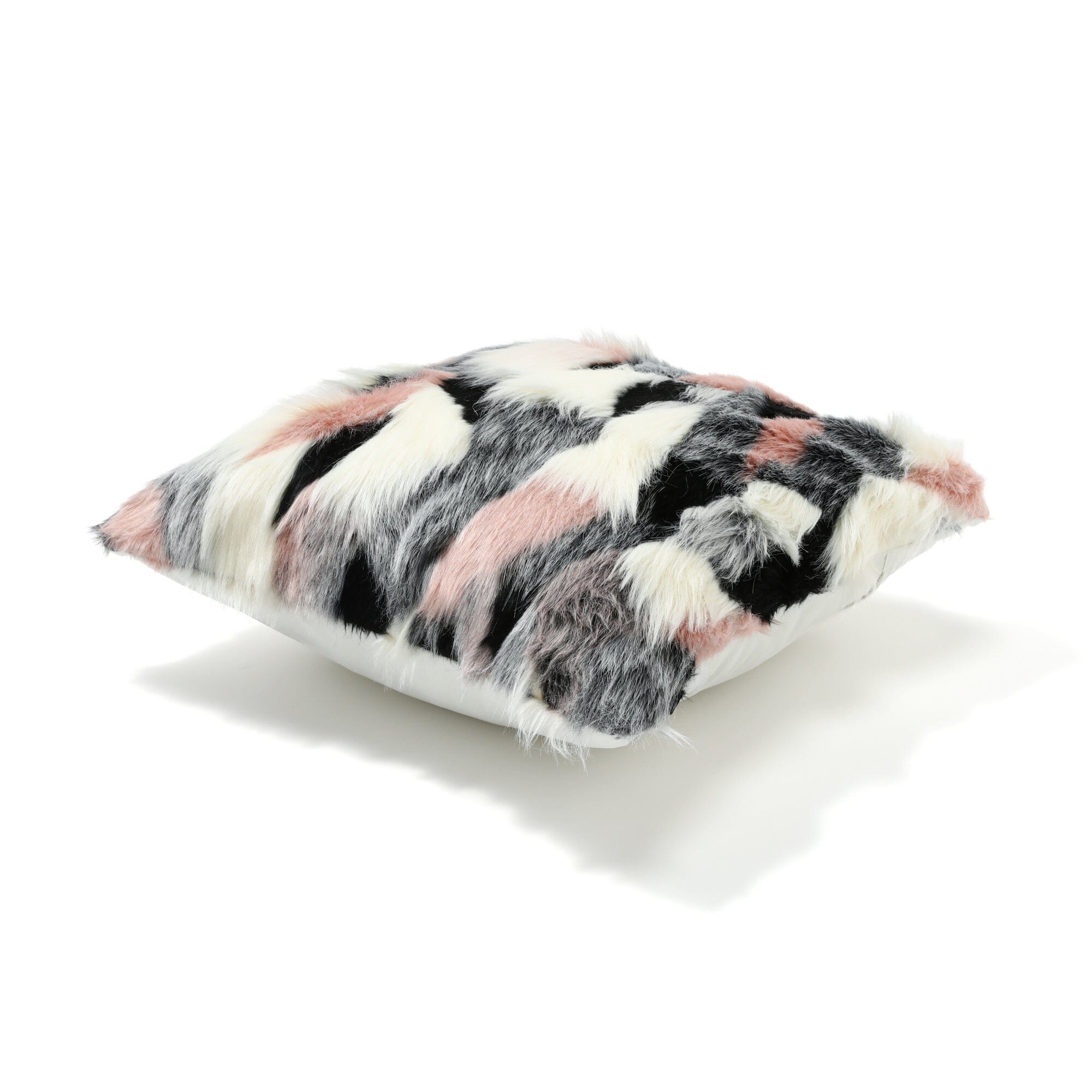 Soft Faux Fur Cushion Cover 18x18 Inches - Pink and Gray Cozy Pillow Case for Sofa, Bed, Chair - Home Decor & Living Room Accessories