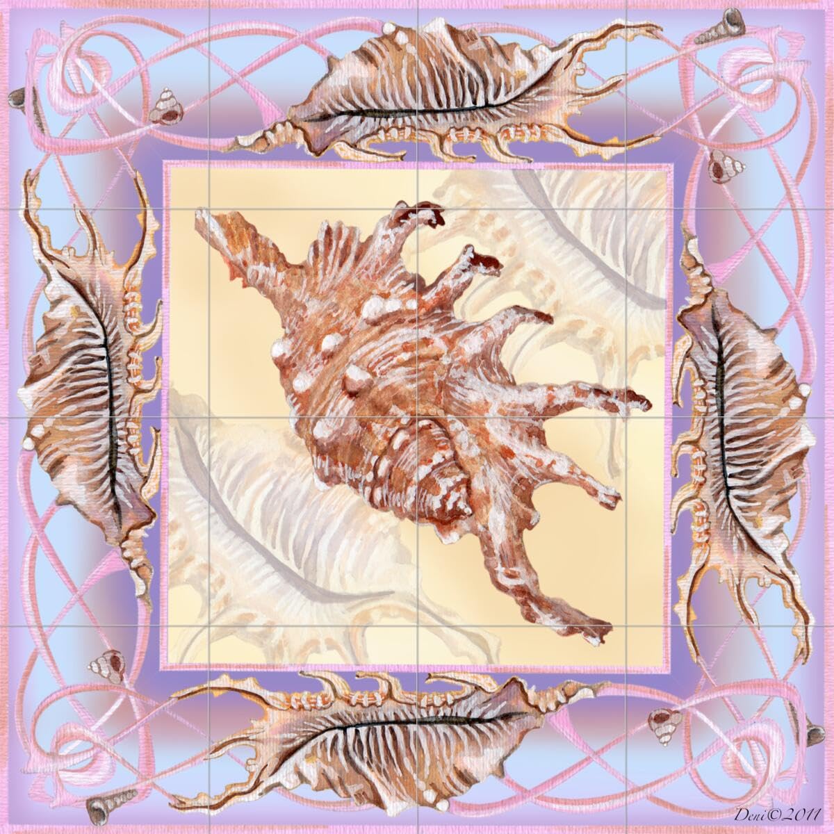Denise Freeman Sea Shell Ceramic Backsplash Tile Mural - 10