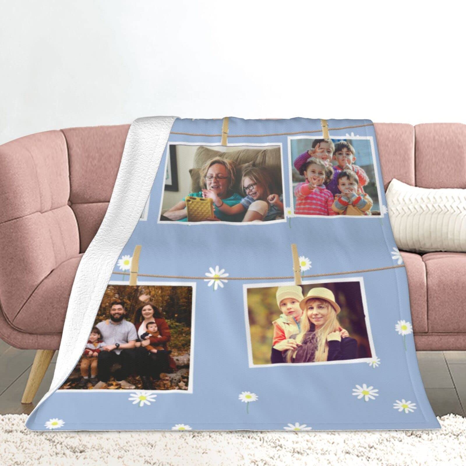 Custom Photo Blanket with Daisy Design - Personalized Birthday Gift for Sister & Daughter - Soft Fleece Throw for Home, Bedroom & Special Occasions