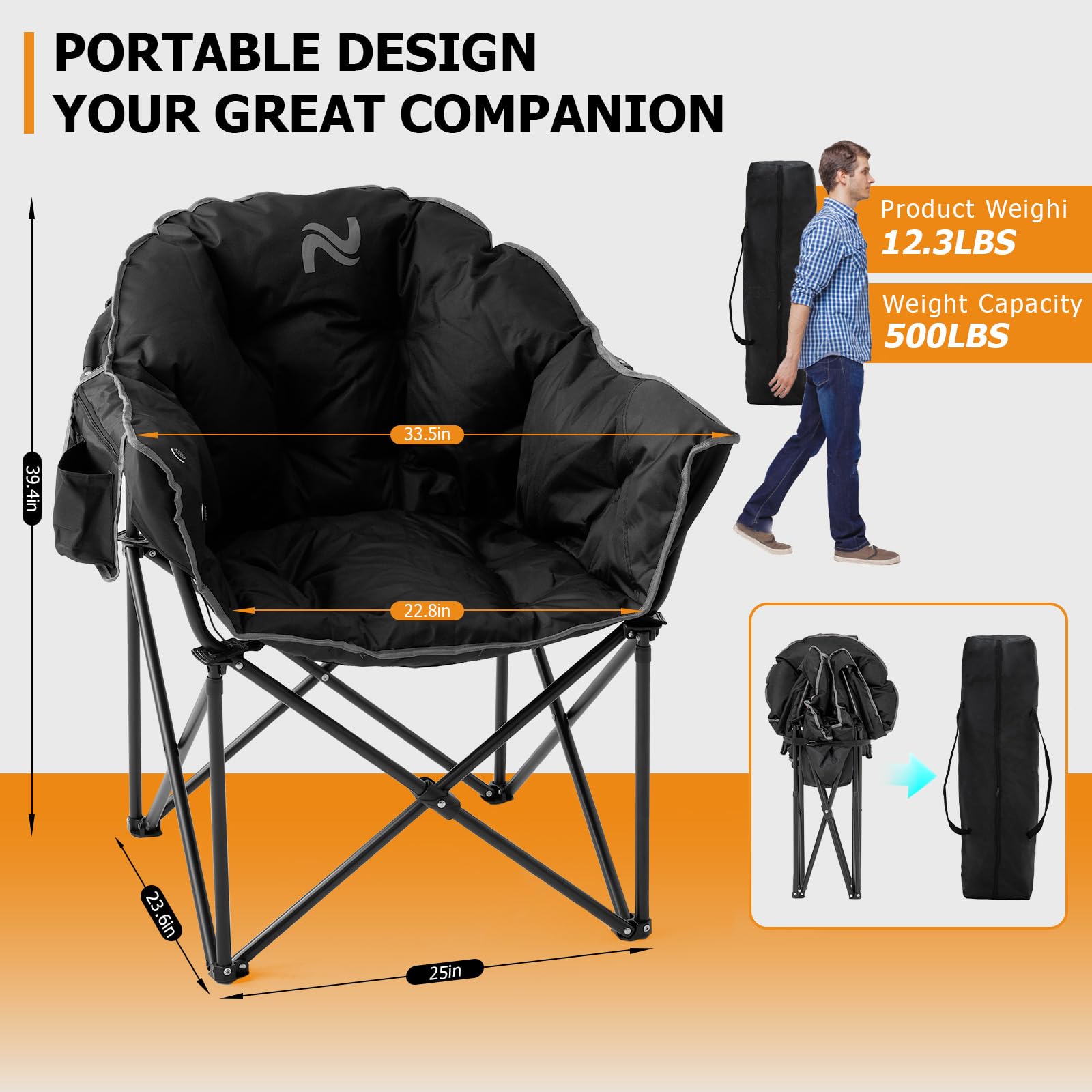 LILYPELLE Oversized Heated Camping Chair - 3 Adjustable Heat Levels, Portable Folding Moon Saucer Chair for Outdoor, Patio, Lawn & Lounge - Perfect for Camping, Backyard Relaxation & Winter Gatherings