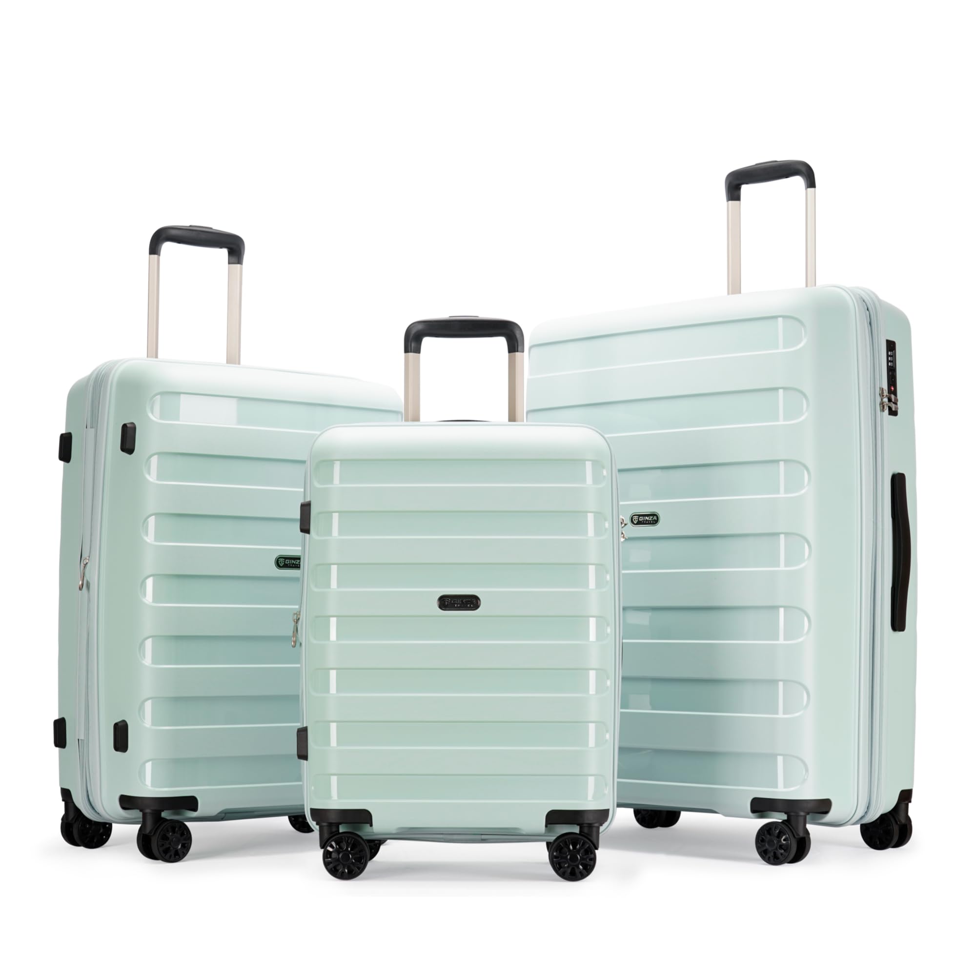 3-Piece Expandable PP Luggage Set with Spinner Wheels & TSA Lock - 20/24/28 Inch Large Suitcases for Family Travel (Azure Blue) - Perfect for Airplane Carry-On, Business Trips & Vacation Packing