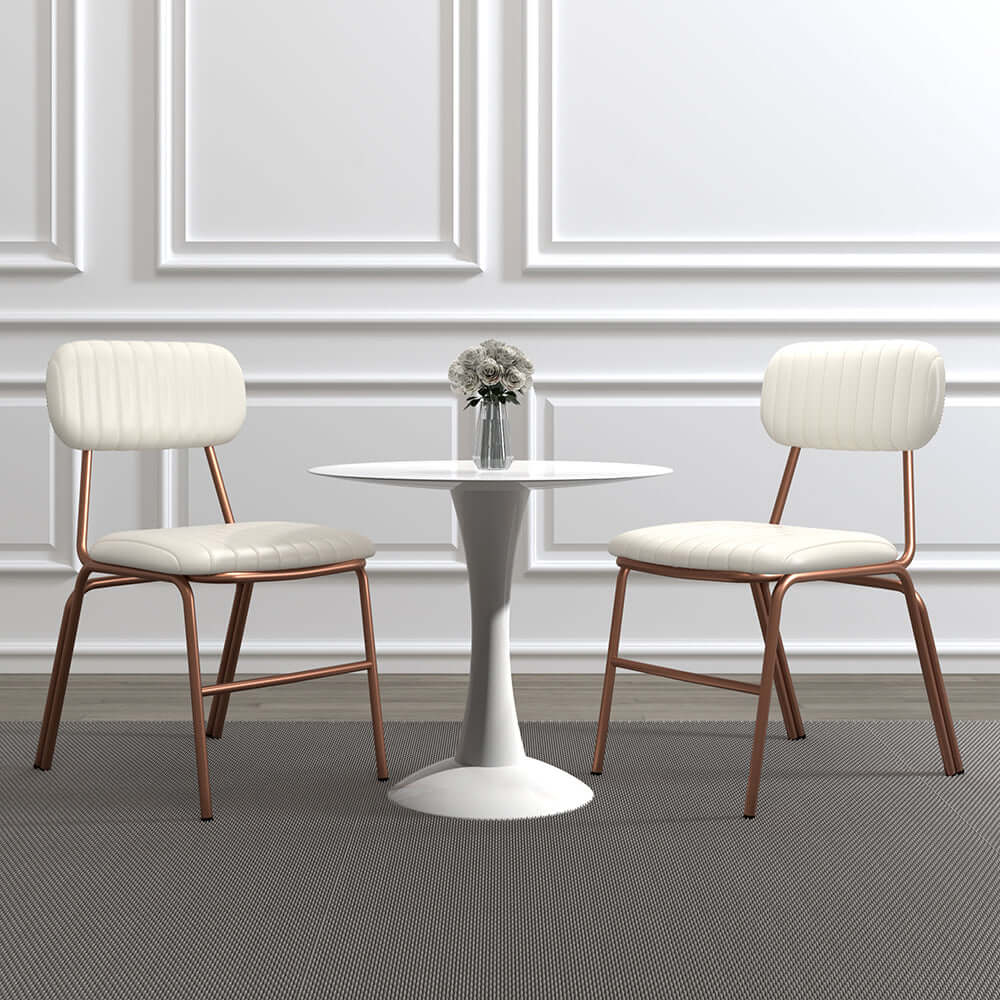 Modern Brown Dining Chairs Set of 2 - Faux Leather Upholstered & Sturdy Metal Frame - Perfect for Kitchen, Dining Room, and Small Space Decor