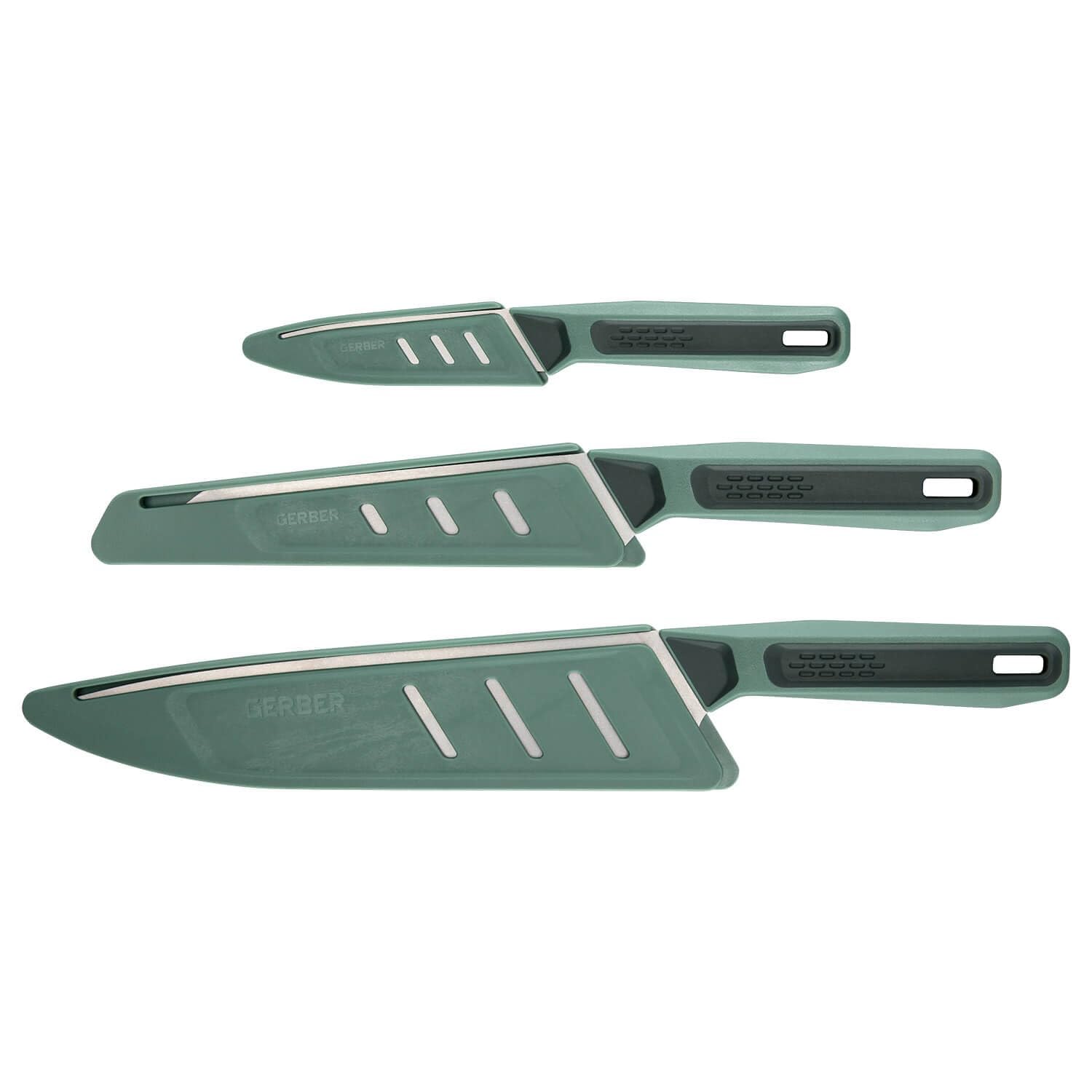 Gerber Gear ComplEAT Knife Set - 3-Piece Camping & Kitchen Knives with Sheaths (Paring, Serrated Utility, Chef's Knife) | Dishwasher Safe for Easy Cleaning | Perfect for Outdoor Adventures, Camping & Home Cooking
