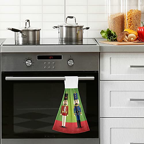 Christmas Nutcracker Kitchen Towels Set of 2 - Red & Green Holiday Hand Towels with Hanging Loop, Super Soft Absorbent Coral Velvet for Bathroom, Dish Drying & Oven Handle - Perfect for Holiday Decor & Kitchen Use