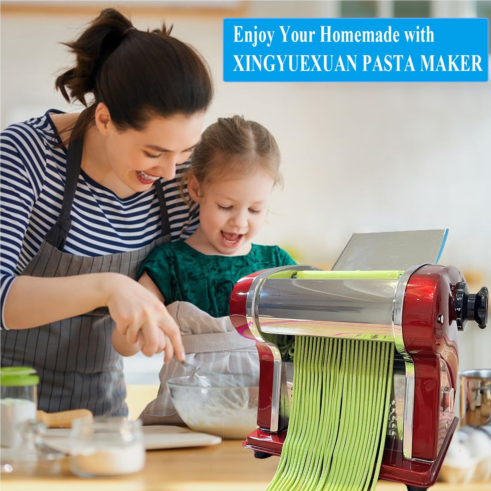 XINGYUEXUAN Electric Pasta Maker Machine - Automatic Dough Roller with 2.5mm Spaghetti Blade for Fresh Homemade Noodles | Perfect for Italian Restaurants & Home Kitchens