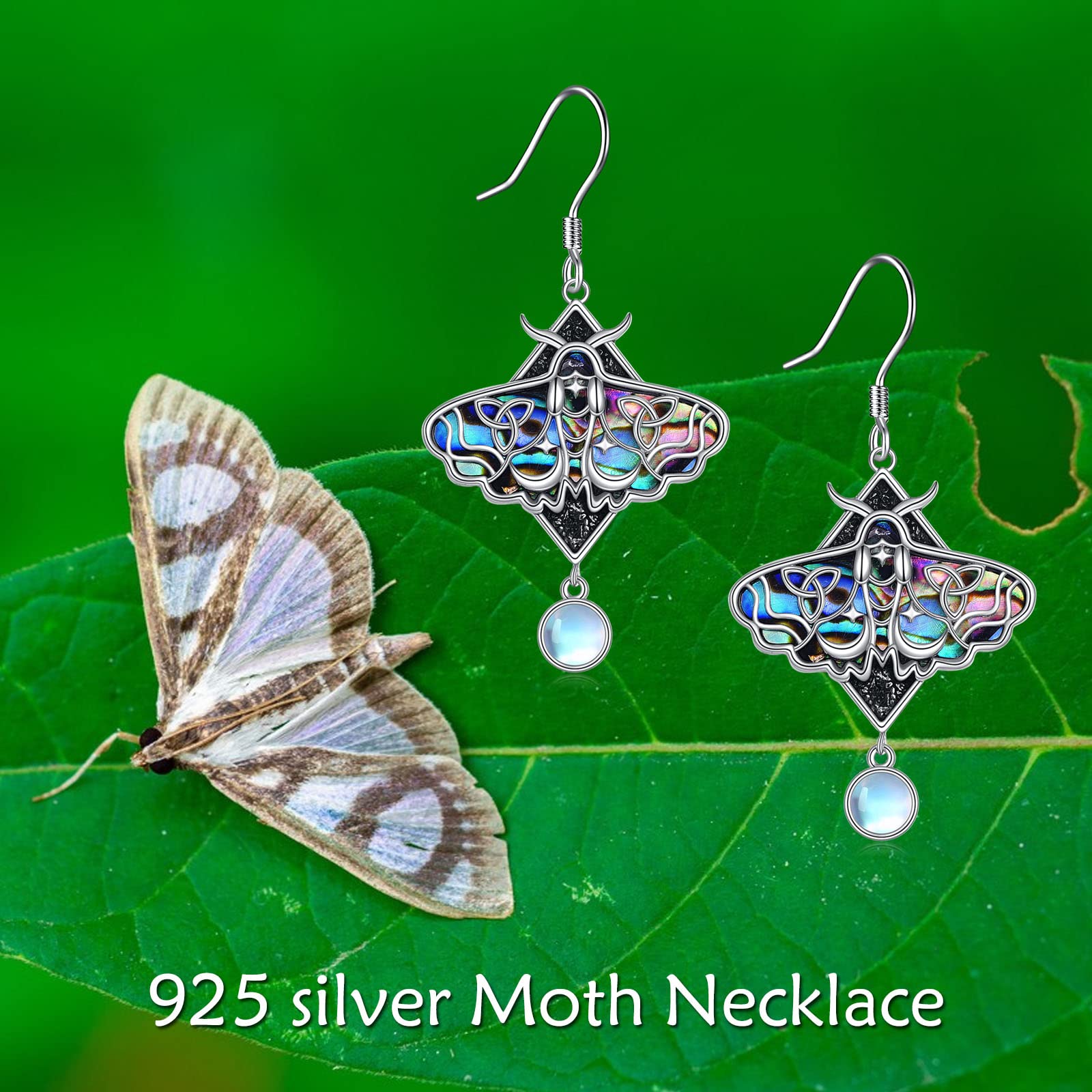 TIGER RIDER Gothic Moth Jewelry Set for Women - Sterling Silver Luna Moth Necklace & Earrings with Celtic Moon Charm - Perfect for Goth Fashion, Witchy Aesthetic & Unique Gifts for Women & Teen Girls