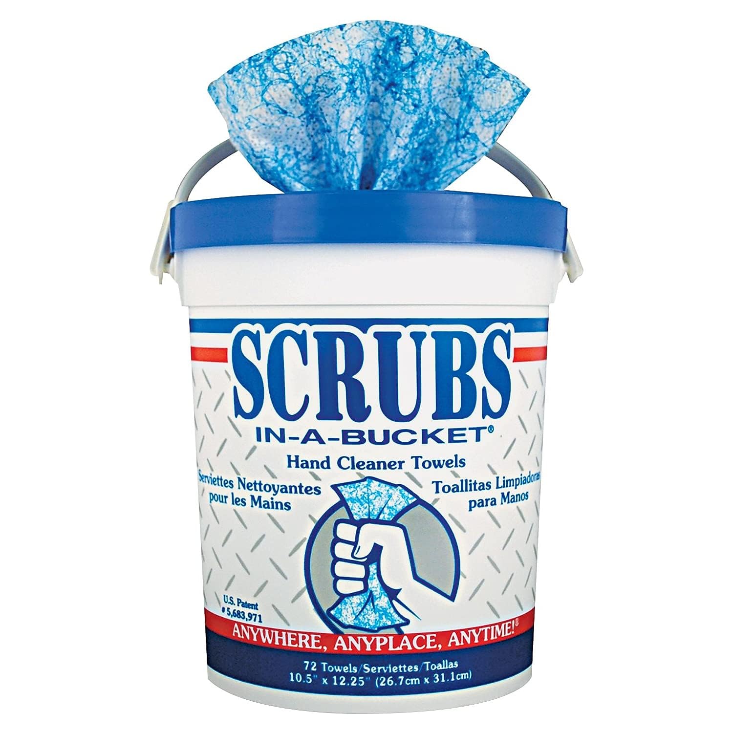 SCRUBS 42272CT Heavy-Duty Hand Cleaner Towels - 72 Count per Tub, 6-Pack (Blue) - Ideal for Mechanics, Gardeners & Industrial Workers
