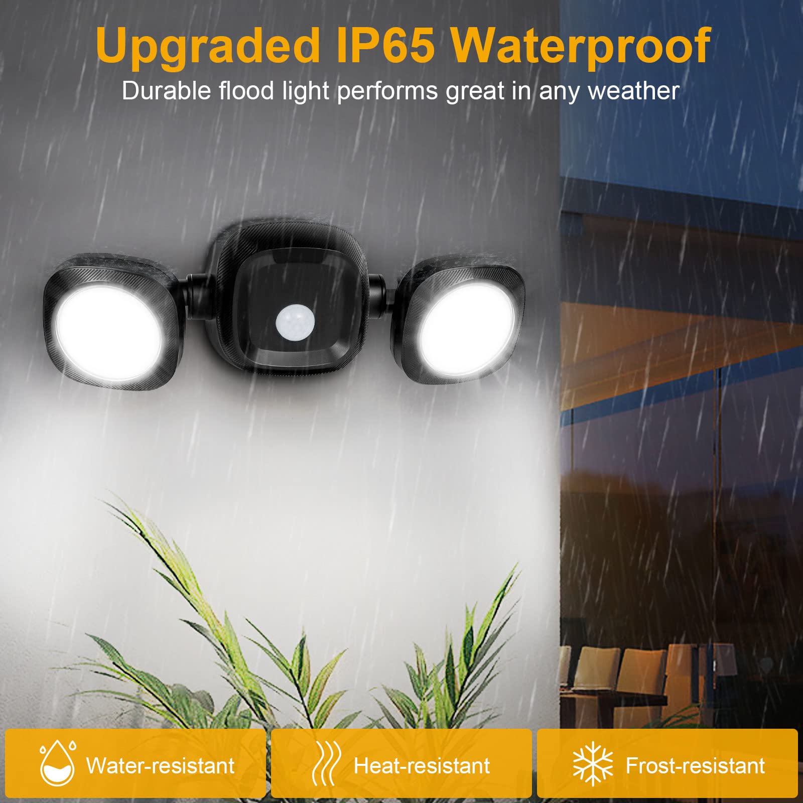 Wireless LED Motion Sensor Flood Lights - 5500K Daylight, IP65 Waterproof, Dual Head Security Spotlights for Outdoor/Indoor Use - Perfect for House, Garage, Driveway, Porch, Shed & Backyard Lighting