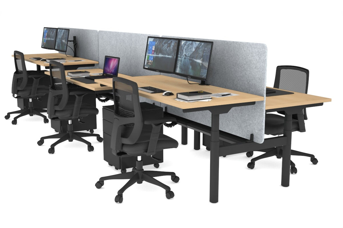 Flexi Premium Height Adjustable 6-Person H Bench Workstation - Black Frame [1600L x 700W] - Ideal for Office, Coworking Spaces & Home Offices