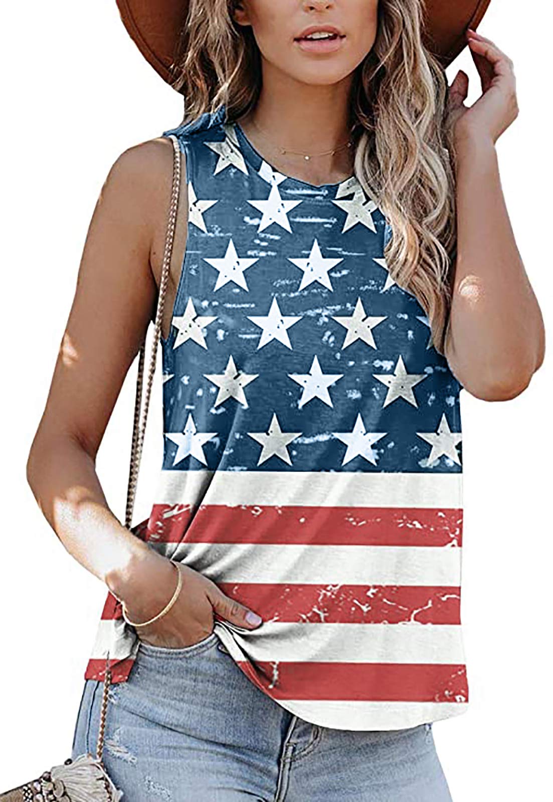 BANGELY Women's American Flag Tank Top - Patriotic Graphic Sleeveless Tee for 4th of July, Independence Day & Summer Outfits | Casual USA Flag Shirts for BBQ, Beach & Festivals