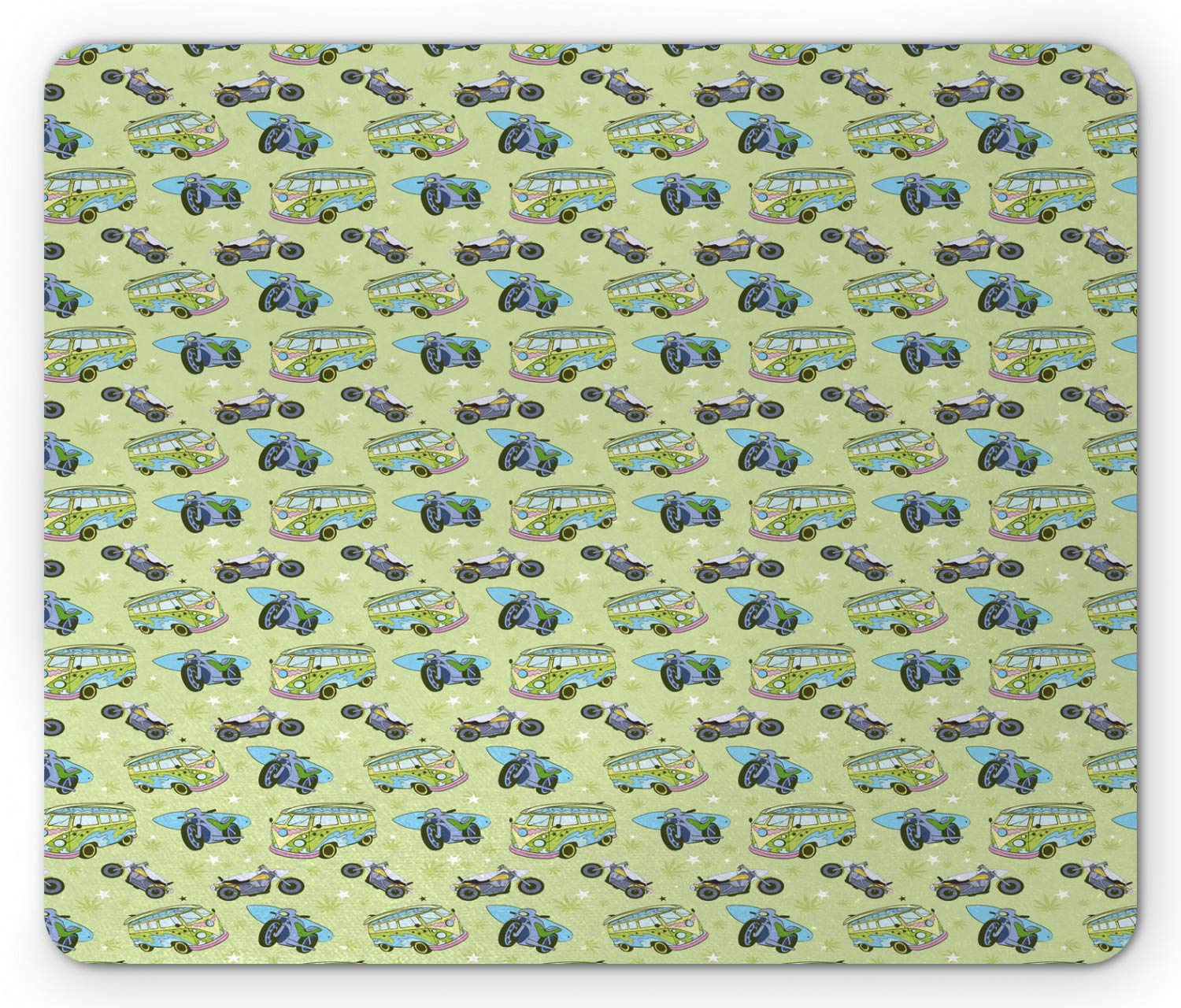 Ambesonne Retro Hippie Mouse Pad - Vintage Motorbikes & Buses Design, Non-Slip Rubber Base, Standard Size Computer Mousepad in Pale Green Multicolor - Perfect for Office, Gaming & Home Workspace Decor