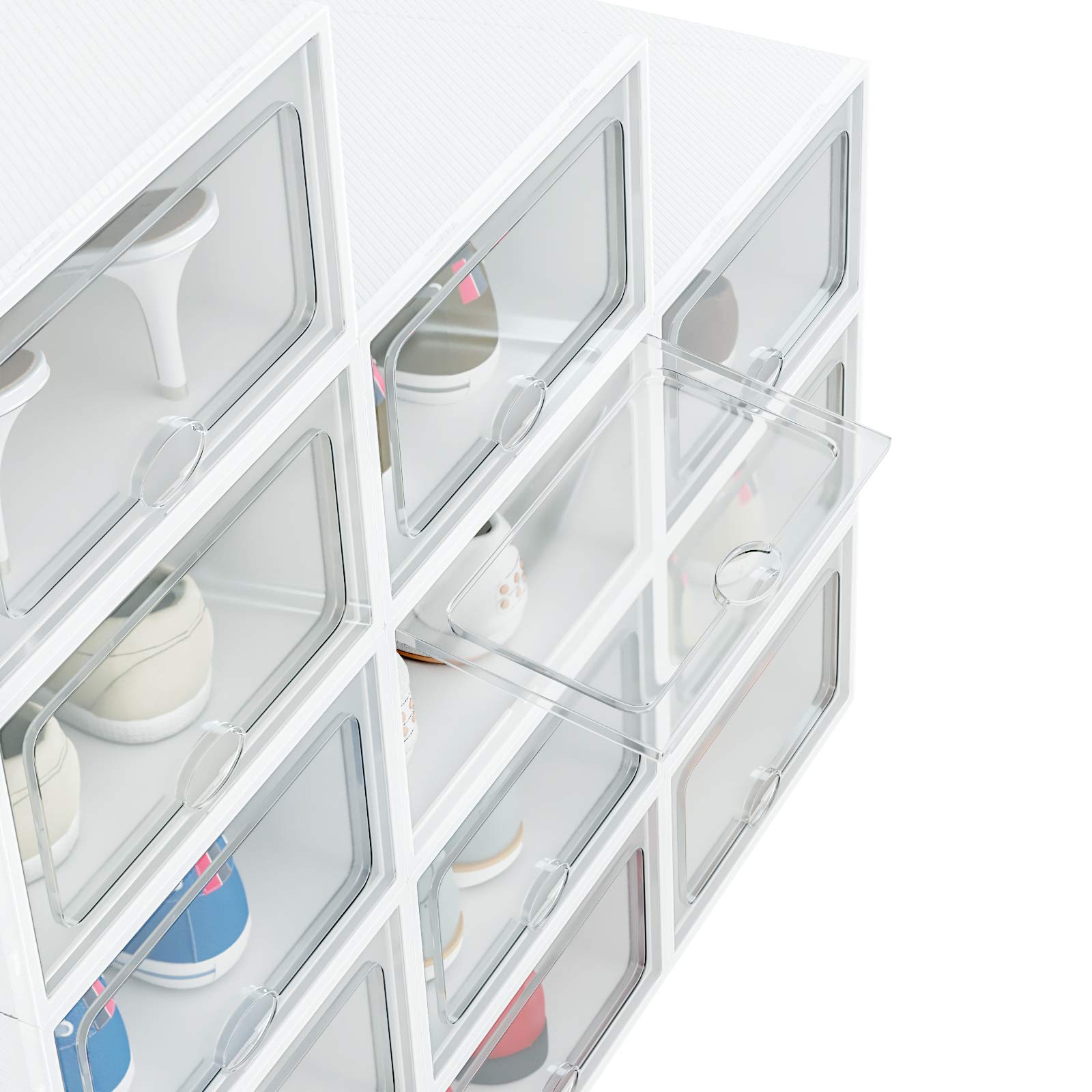 HOMIDEC 12-Pack Clear Plastic Shoe Storage Boxes with Lids - Stackable Shoe Organizer Containers for Men & Women (13” x 9” x 5.5”) - Perfect for Closet, Bedroom, and Entryway Organization