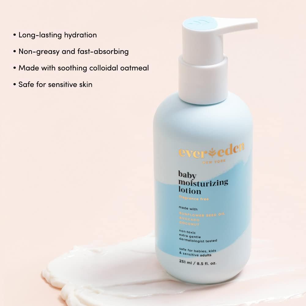 Evereden Baby Bathtime Essentials Trio Set - Fragrance-Free Shampoo & Body Wash, Moisturizing Lotion & Soothing Massage Oil for Newborns & Infants | 8.5oz + 8.5oz + 4oz | Clean, Natural Skincare Bundle for Sensitive Skin | Perfect for Daily Bath Routine, Baby Massage & Hydration Care
