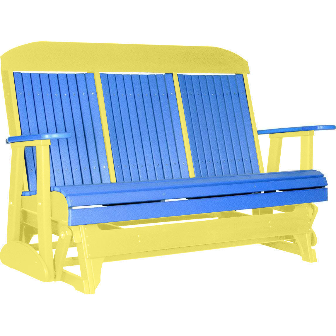 LuxCraft Blue 5 ft. Recycled Plastic Highback Outdoor Glider - Eco-Friendly Patio Swing Chair for Garden, Porch & Backyard Relaxation