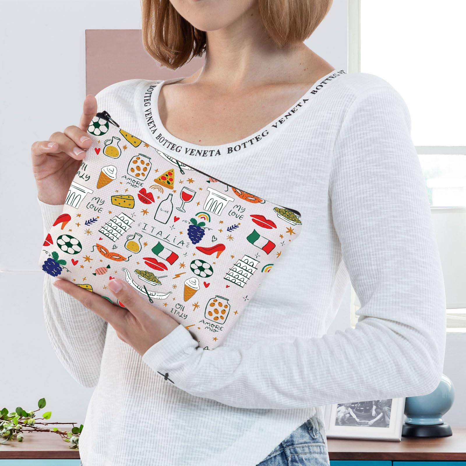 Italian Cosmetic Makeup Bag - Travel Organizer with Zipper Pouch for Women | Perfect Italy-Themed Gift for Makeup Lovers | Great for Travel, Home Storage & Daily Essentials